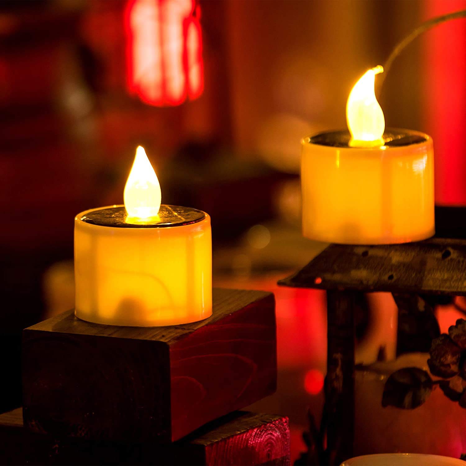 Tuoservo 8 Pack Solar LED Candles - Waterproof Flameless Tea Lights for Outdoor & Indoor Use - Warm White Solar Lights for Party, Wedding, Festival Decoration - Perfect for Patio, Garden, Table Centerpieces and Romantic Ambiance