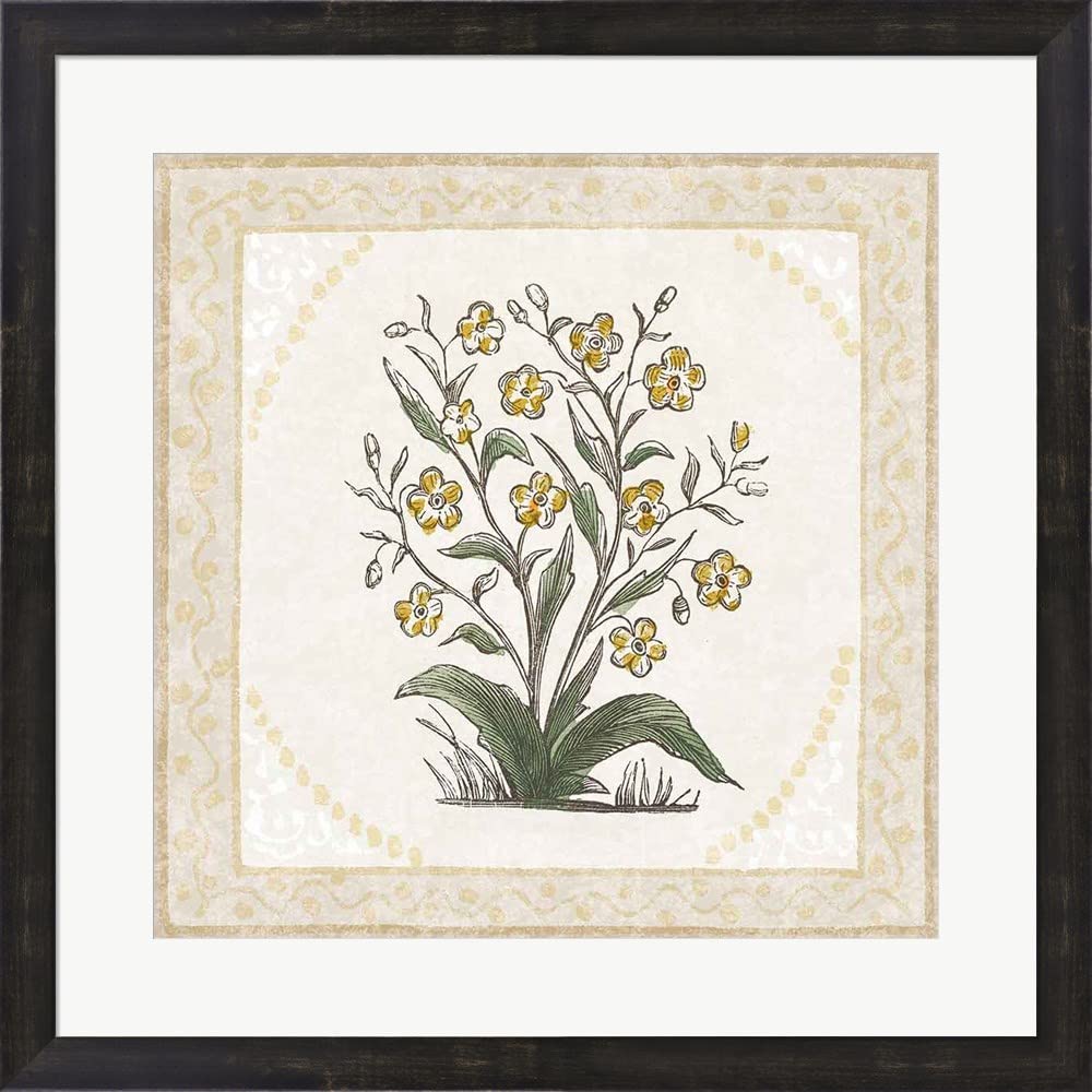 Batik Flowers I by Wild Apple - Framed Art Print Wall Picture with Espresso Brown Frame, 25x25 Inches - Perfect for Living Room, Bedroom & Office Decor