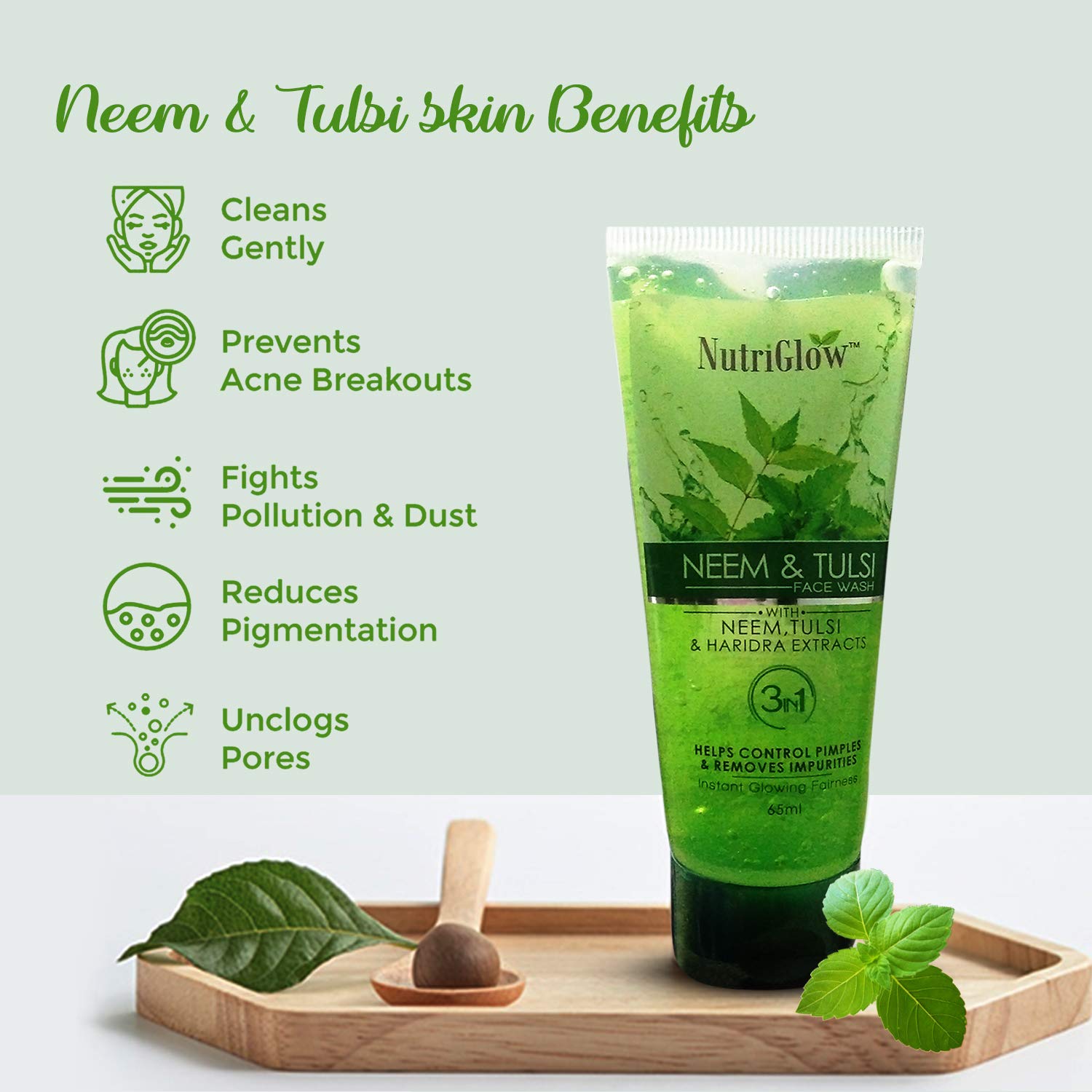 NutriGlow Neem Tulsi Face Wash, Gold Kesar Face Wash & Diamond Radiance Face Wash Set - Brightening, Anti-Wrinkle, 65ml x 3 - Perfect for Daily Skincare Routine & Glowing Complexion