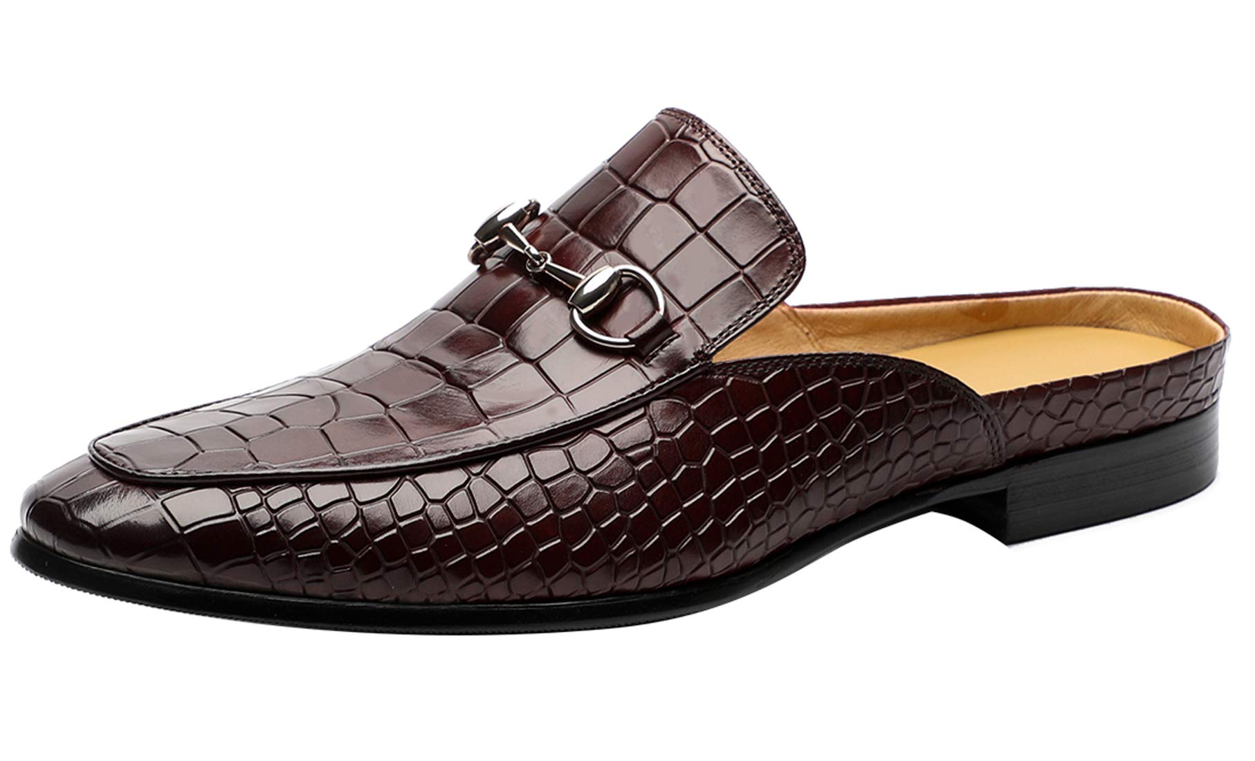Santimon Men's Leather Mules Clogs - Slip-On Casual Loafers with Metal Buckle for Office, Home & Outdoor Wear - Comfortable Slippers for Men