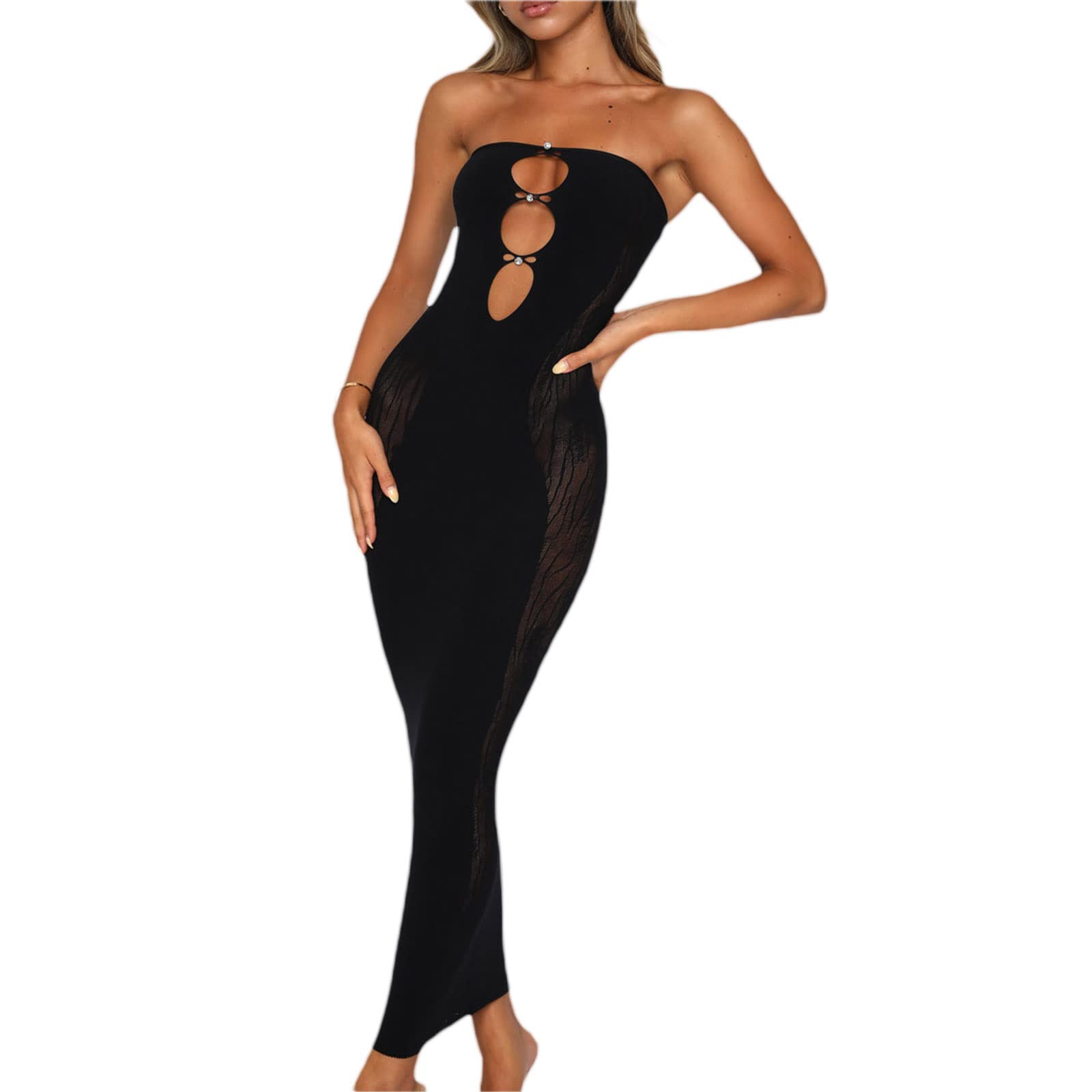 Sexy Women's Cutout Backless Maxi Dress - Sleeveless Bodycon Cocktail Dress with Spaghetti Straps & High Slit for Party, Evening, Club & Special Occasions