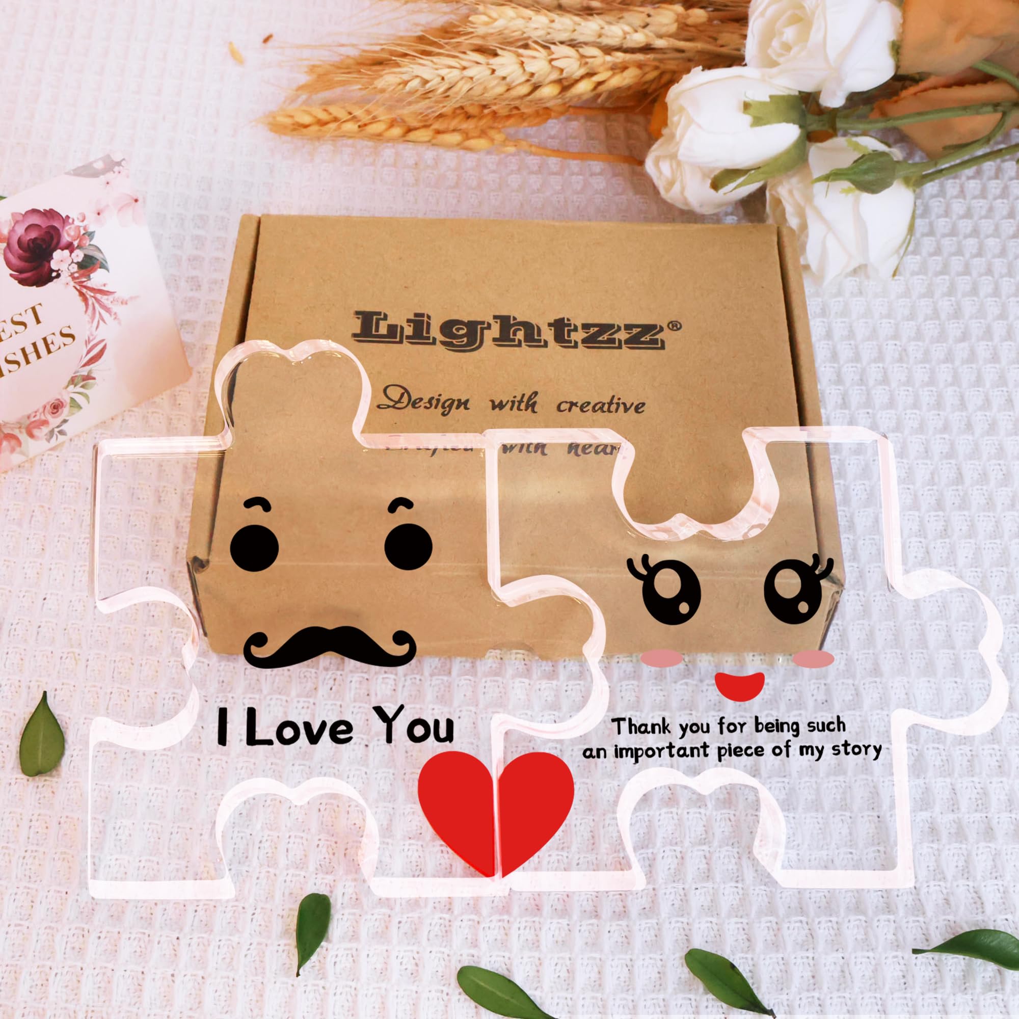 Romantic Wedding Gifts for Bride and Groom - 2pc Acrylic Puzzle Keepsake - Perfect for Engagement, Anniversary & Valentine's Day - Unique Couple Gift for Wife & Husband - Home Decor for Newlyweds