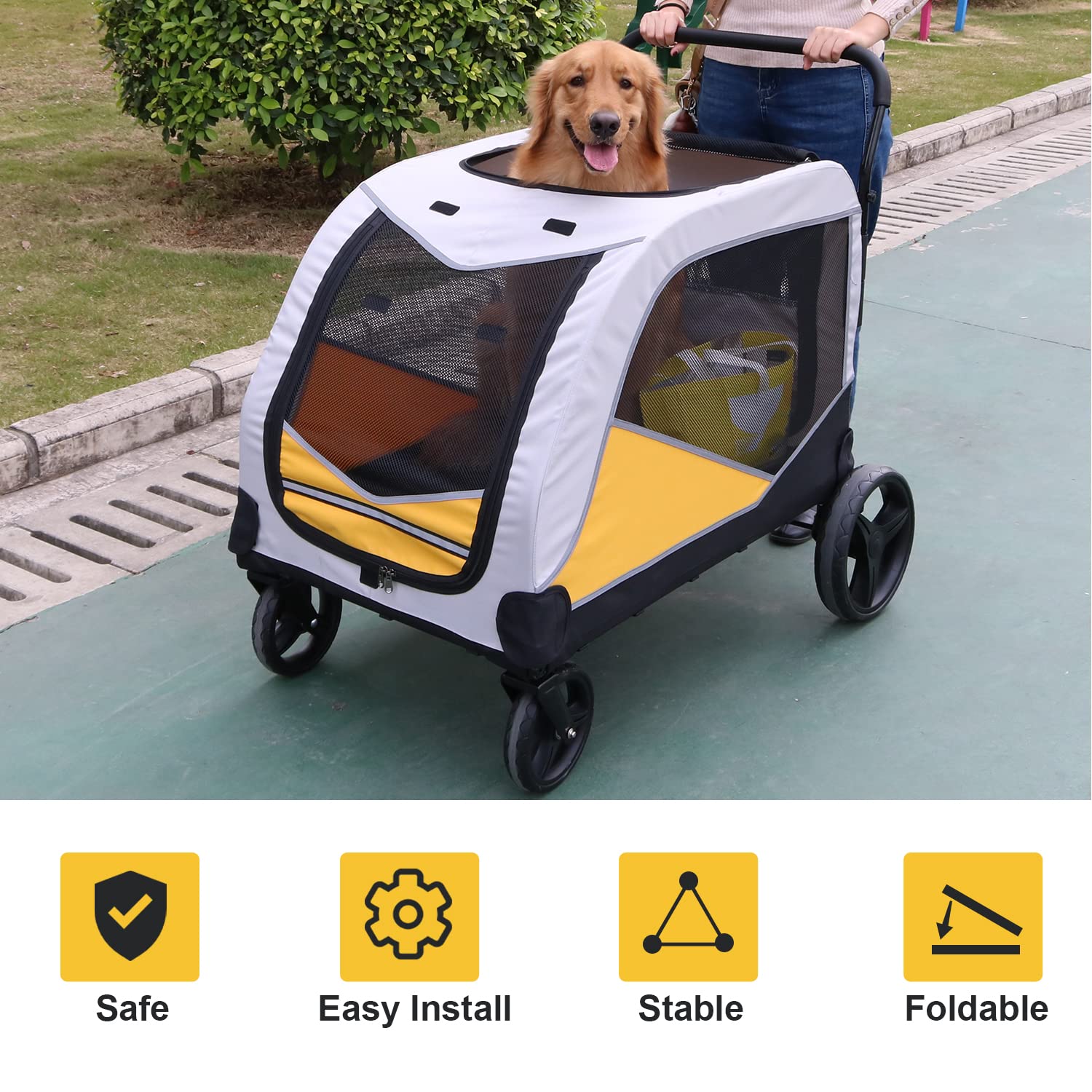 Extra Large Dog Stroller for Medium & Small Dogs - Heavy Duty Pet Wagon with Wheels for Hiking, Jogging & Outdoor Adventures (Supports Up to 200lbs) - Perfect for Park Visits, Vet Trips & Daily Walks