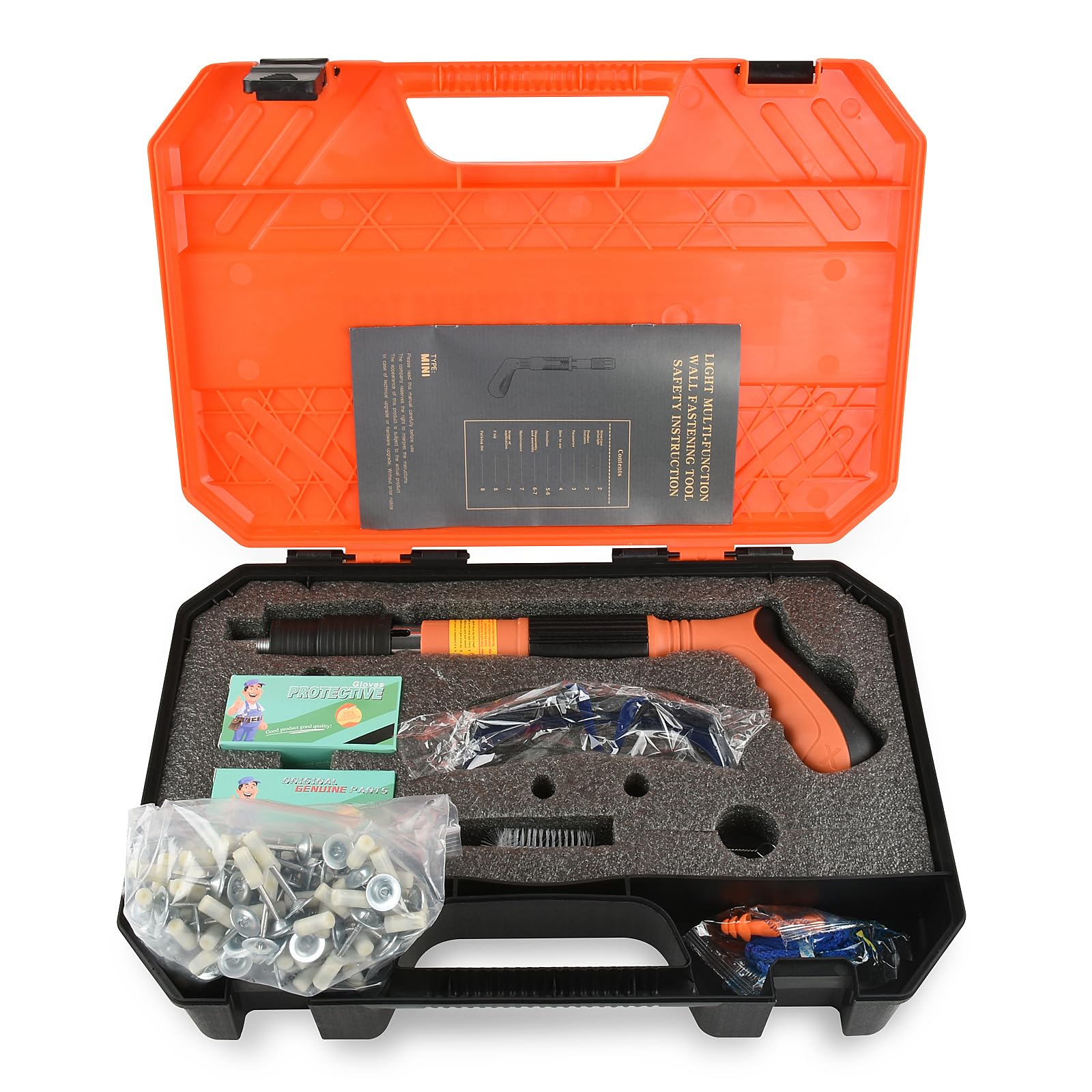 5-Speed Adjustable Manual Steel Concrete Nail Gun Kit - Heavy Duty Air Nailer for Wall Fastening, Ceiling Wire Hider Installation & Construction Projects | Perfect for DIY Home Improvement and Professional Contractors