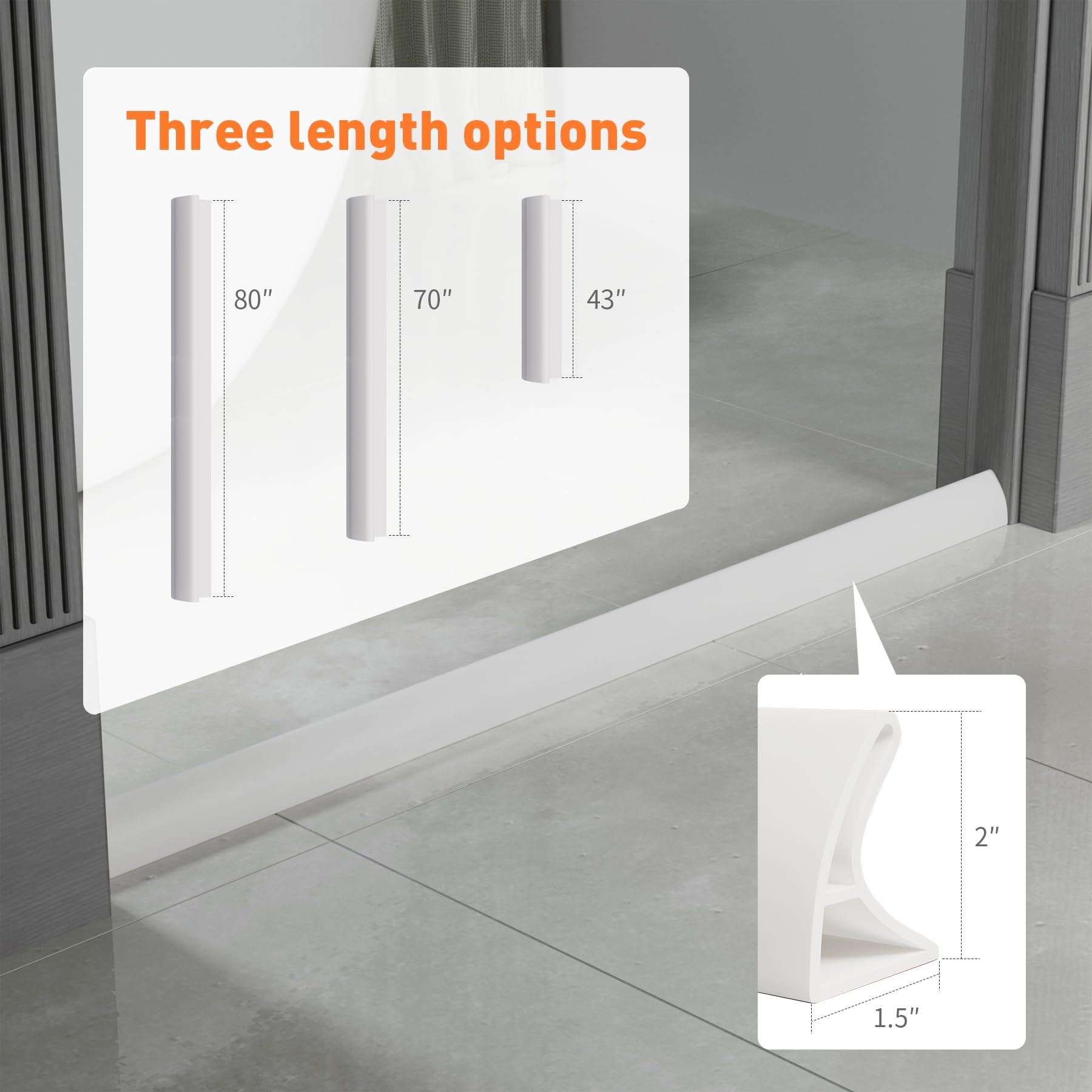 2'' High Collapsible Shower Threshold Water Dam - 70 Inch Shower Splash Guard for Wet/Dry Separation - Water Blocker for Bathroom & Kitchen - Perfect for Sliding Doors, Walk-in Showers & Pet Bath Areas