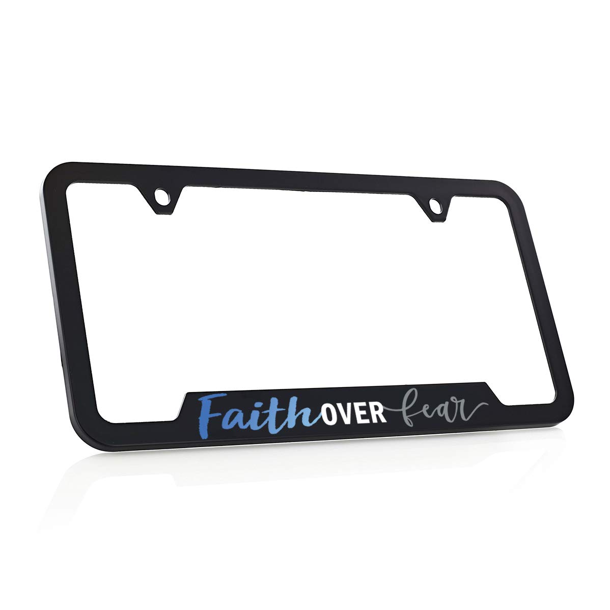 BARON-JEWELRY Faith License Plate Frame - Inspirational 'Faith Over Fear' Car Accessory - Durable UV Printed Plastic - Perfect for Cars, Trucks & Motorcycles
