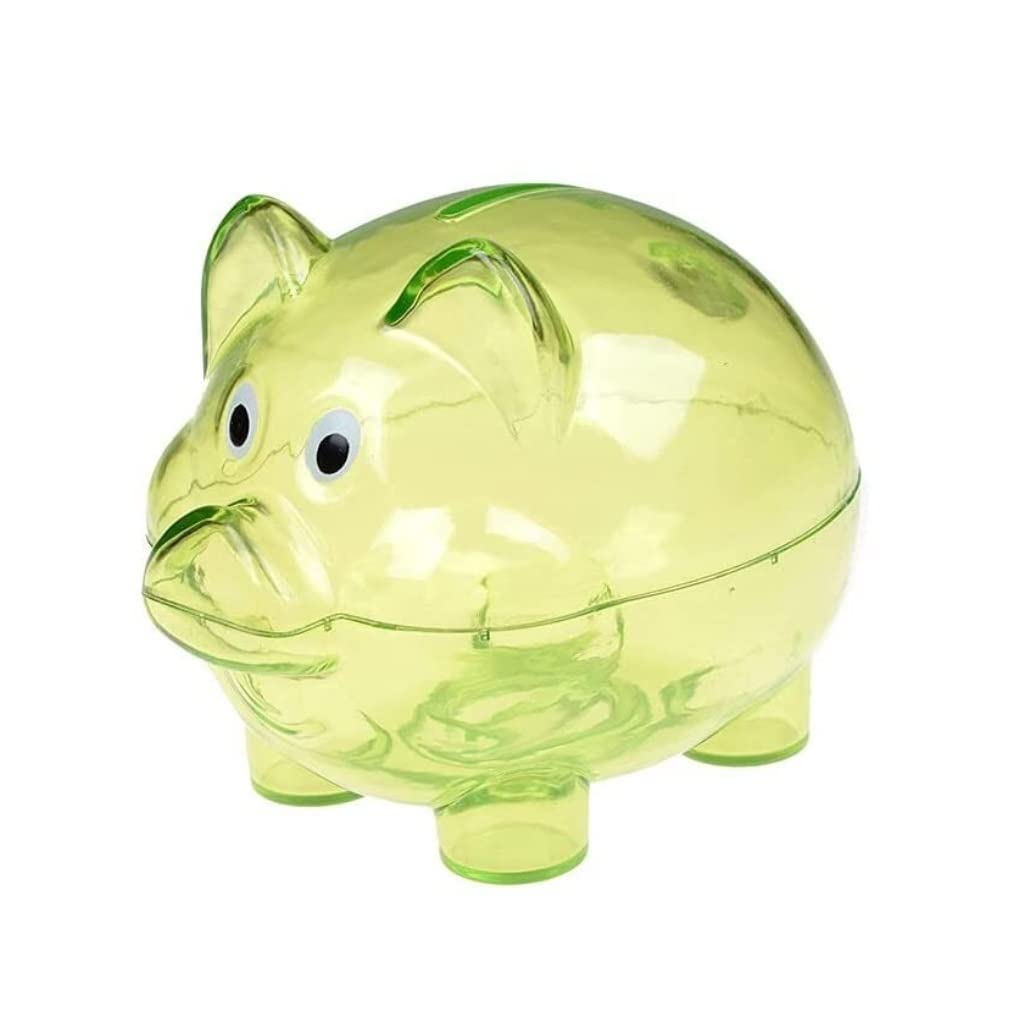 Transparent Cartoon Piggy Bank - Green Plastic Money Saving Jar for Coins & Cash (10x7x8cm) | Fun Savings Gift for Kids, Birthday Party Favors & Financial Literacy Tool