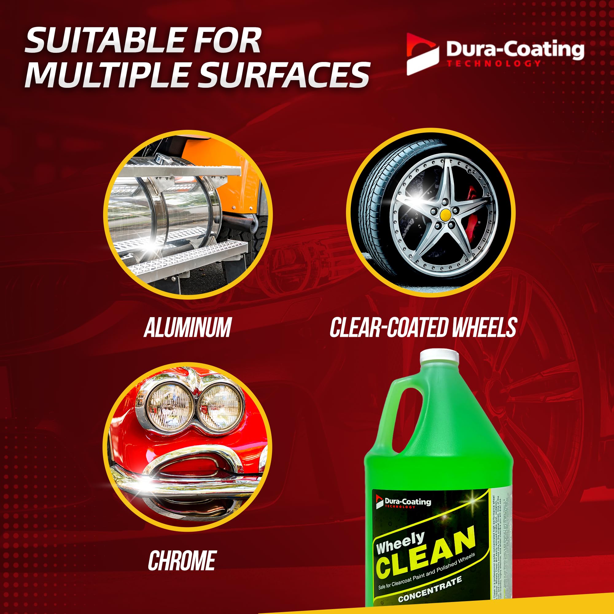 DURA-COATING TECHNOLOGY Wheely Clean Concentrate - Professional Chrome, Clear-Coated & Aluminum Wheel Cleaner - Tire Shine & Rim Cleaner Spray for Car Detailing - 1 Gallon - Perfect for Auto Shops, Car Enthusiasts & DIY Cleaning
