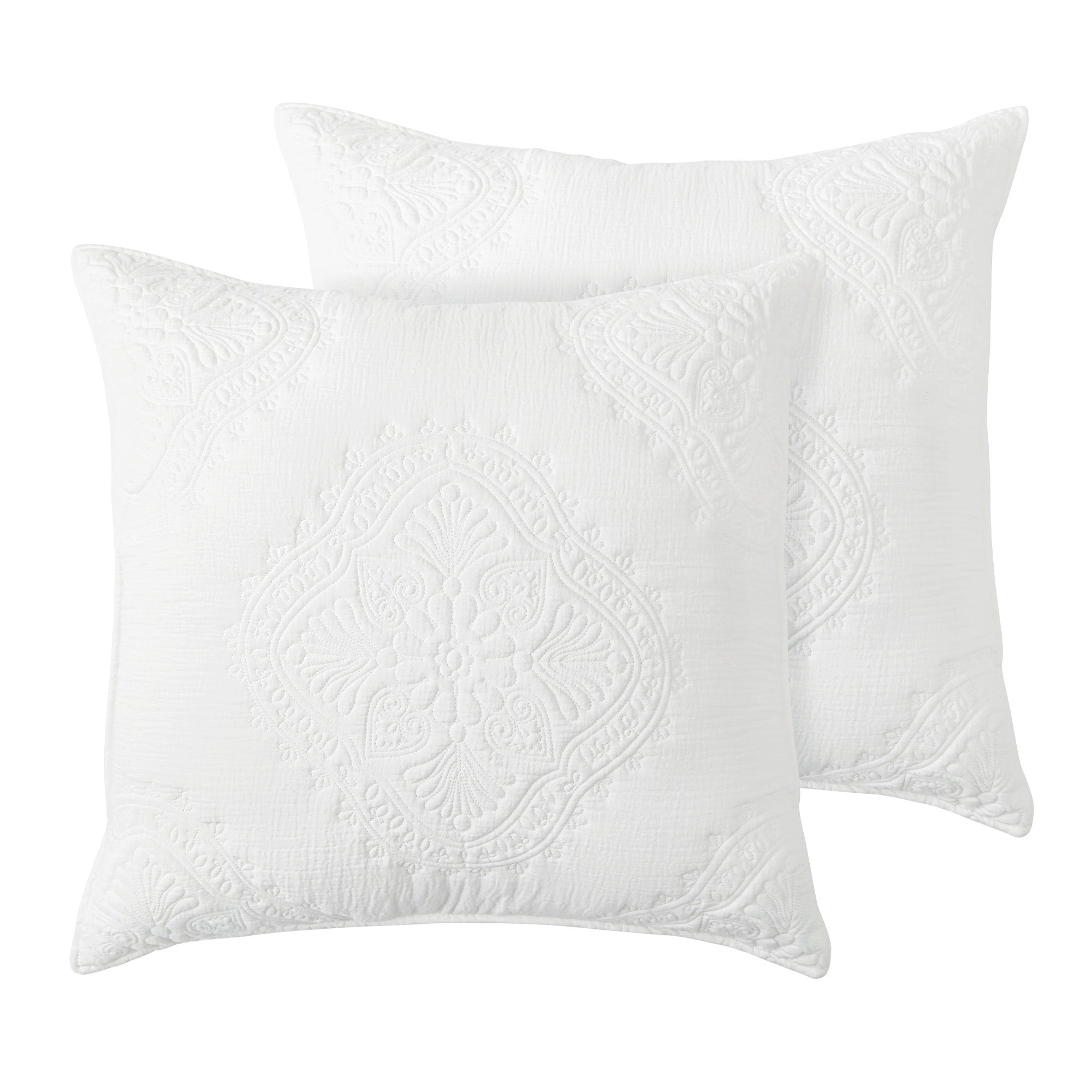 Premium 100% Cotton Muslin Stitch Euro Sham Set of 2 - Soft Breathable Pillow Covers for Bedroom Decor - Perfect for Guest Rooms, Master Bedrooms & Luxury Hotels