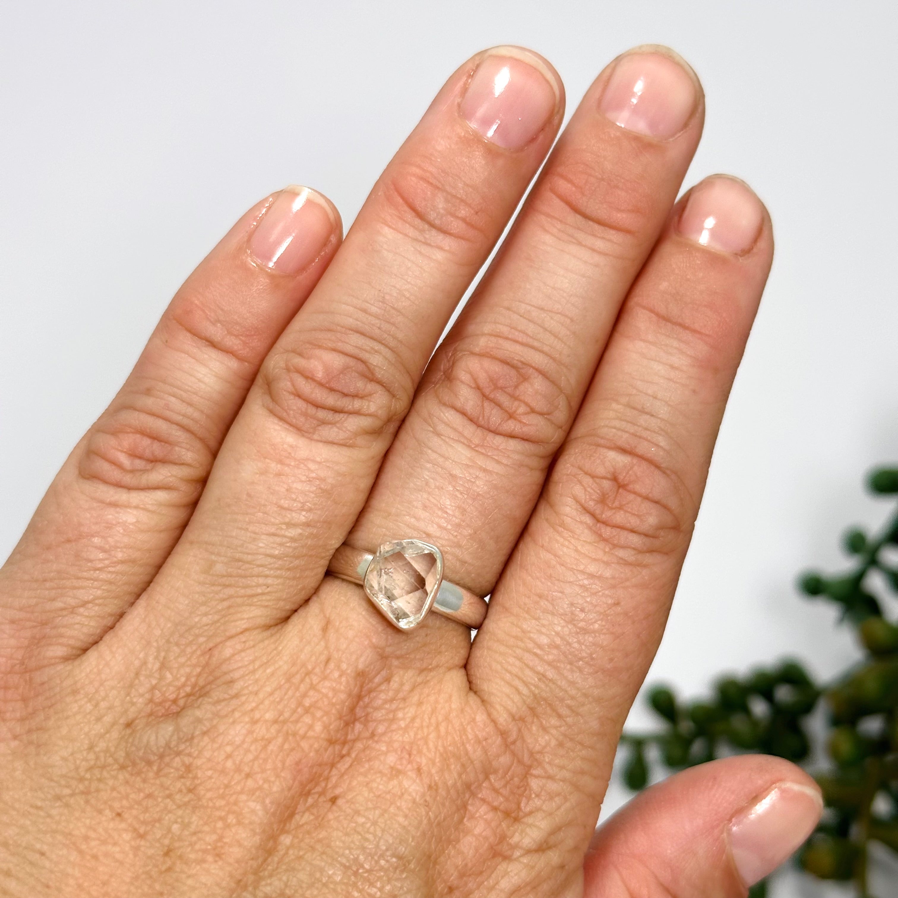 Natural Diamond Quartz Raw Stone Ring Size 7.5 PRGJ779 - Perfect for Boho Jewelry, Wedding Bands & Nature-Inspired Fashion