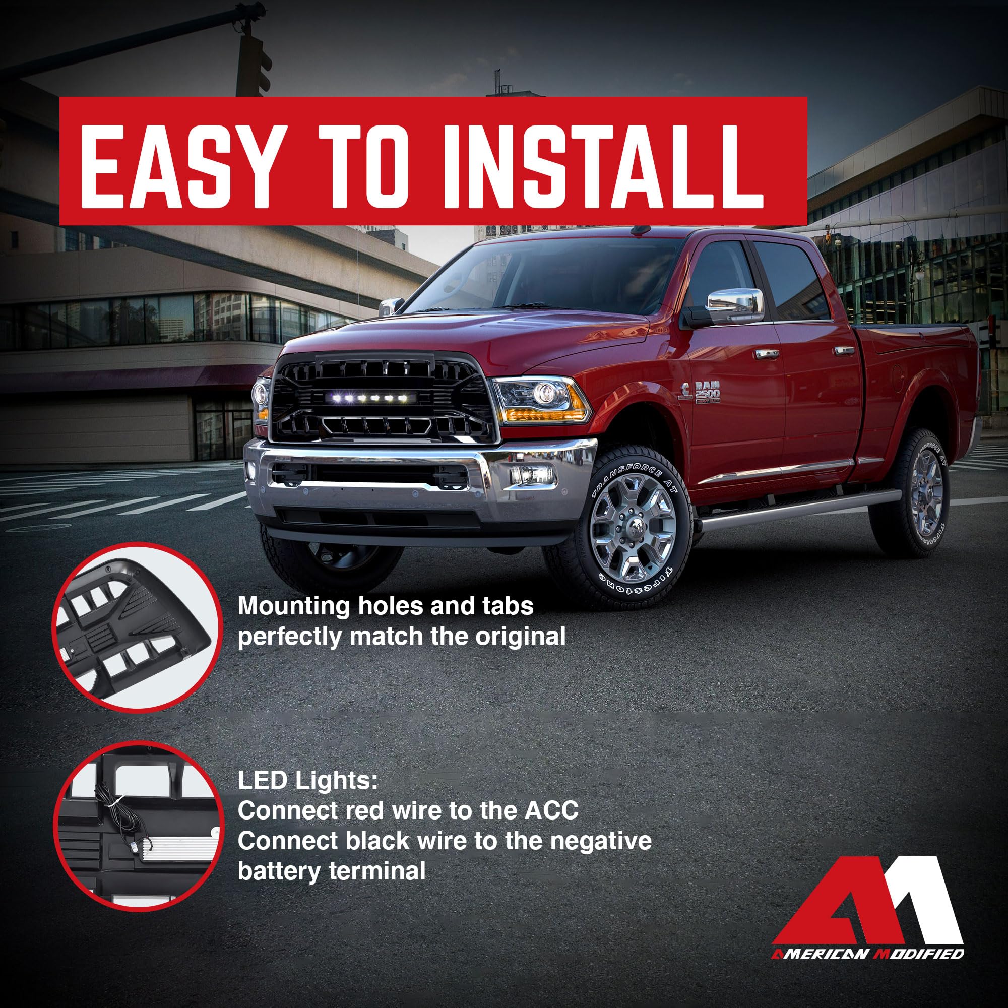 2013-2018 Dodge Ram 2500/3500 Off-Road Grille with LED Lights | Gloss Black Heavy Duty Truck Grill | Perfect for Off-Roading & Night Driving