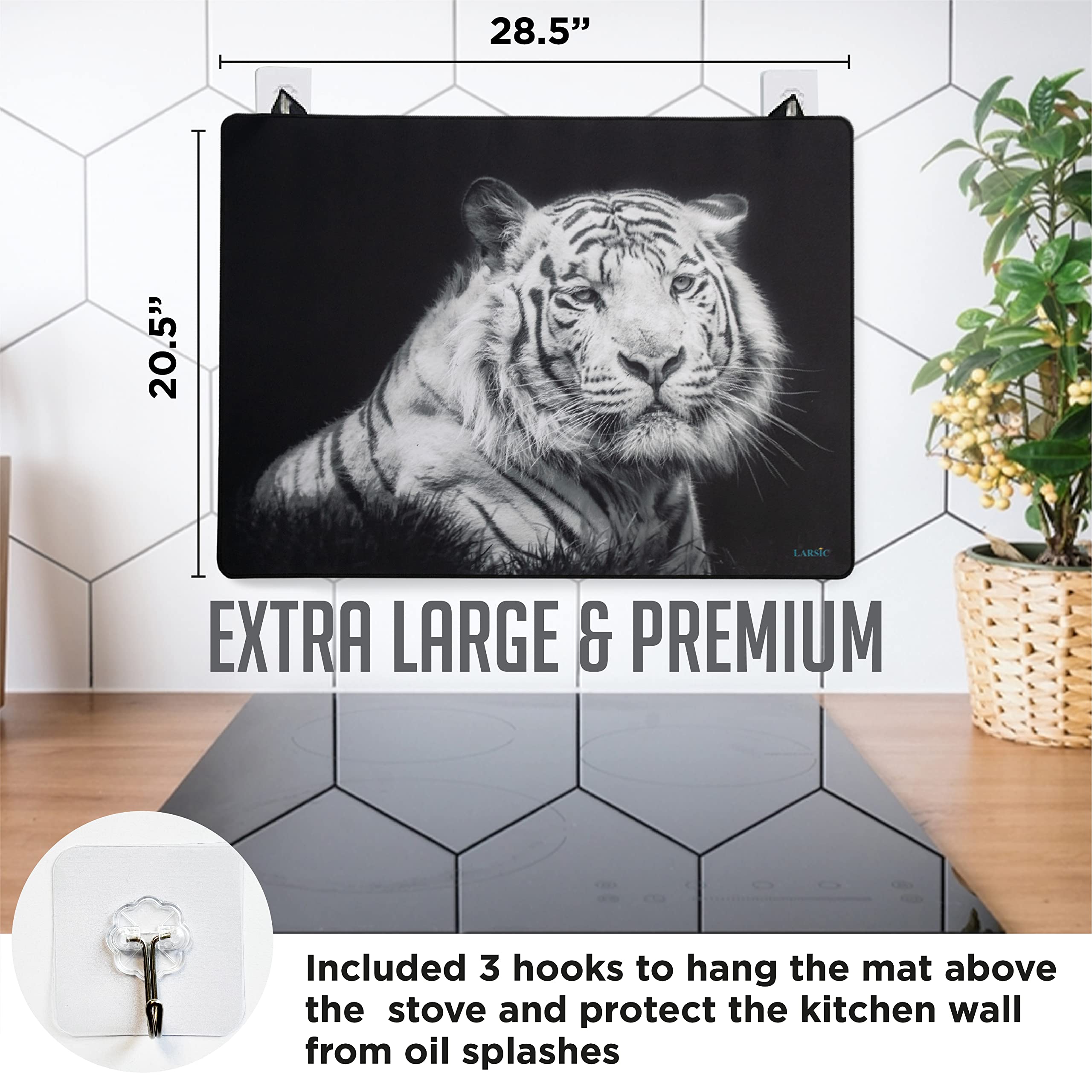 Larsic Stove Cover - 28.5x20.5 Inch Non-Slip Waterproof Electric Stove Protector for Washer Dryer Top | Foldable Gap Cover Prevents Scratches & Expands Counter Space (Tiger Print) - Perfect for Kitchen, Laundry Room & Small Apartments