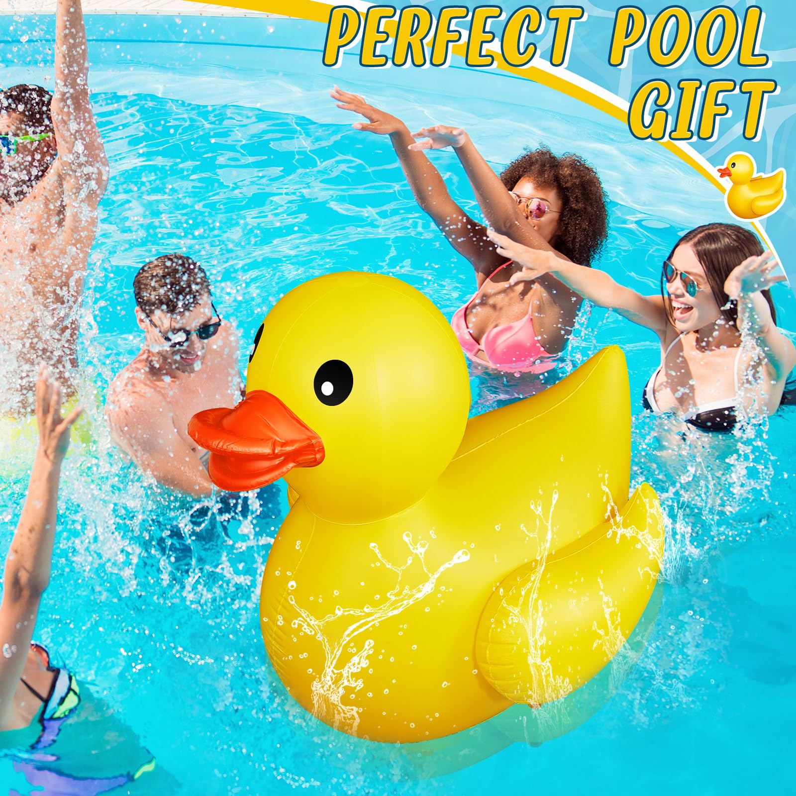 Hungdao 4 Feet Giant Inflatable Duck - Huge Rubber Duck Pool Float for Kids, Summer Beach, Swimming Pool, Carnival, Birthday Party Decoration, Backyard Fun, Water Play, Photo Prop (Yellow)