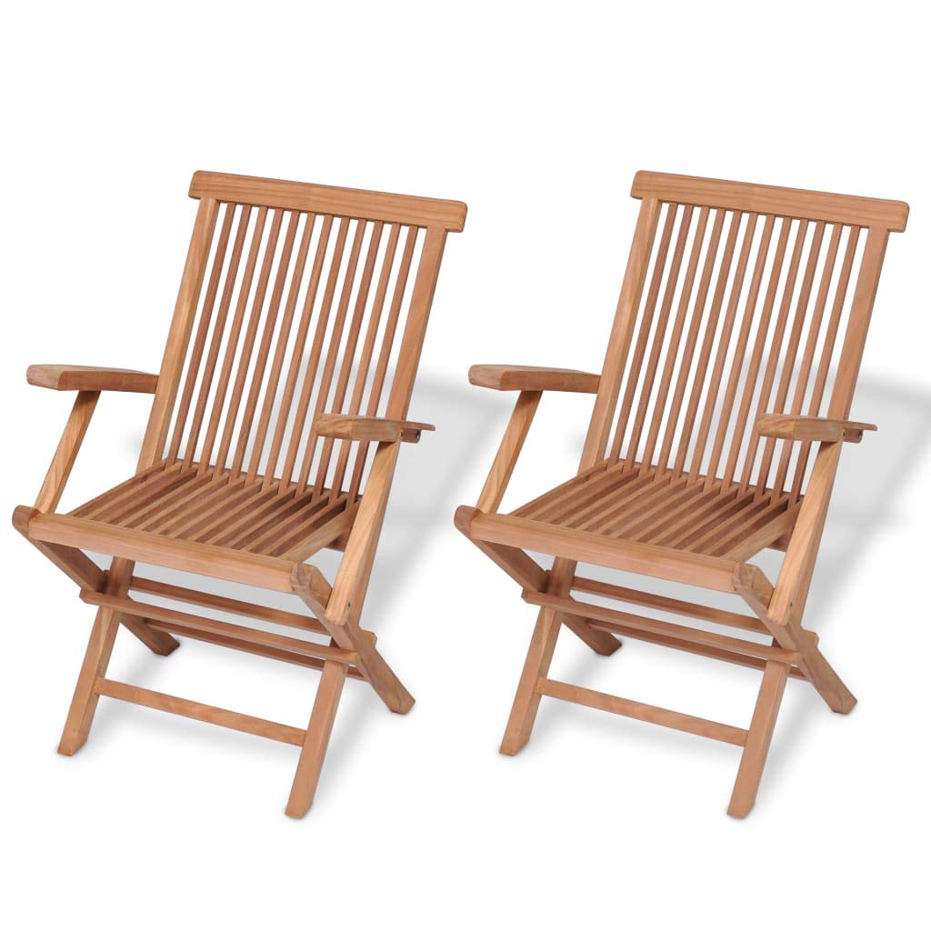 2 Pack Folding Garden Chairs with Armrests - Solid Teak Wood Outdoor Furniture for Patio, Lawn, Backyard, Poolside - Perfect for Relaxing, Sunbathing & Outdoor Dining