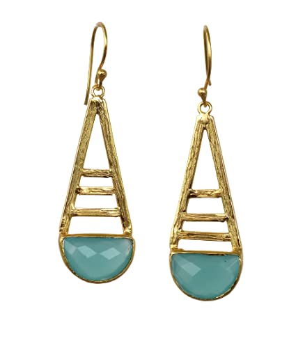 Handmade Gold Filled Aqua Chalcedony March Birthstone Earrings for Women - Crescent Moon Design, Fashion Jewelry Gift for Birthday, Anniversary & Special Occasions | VE-120