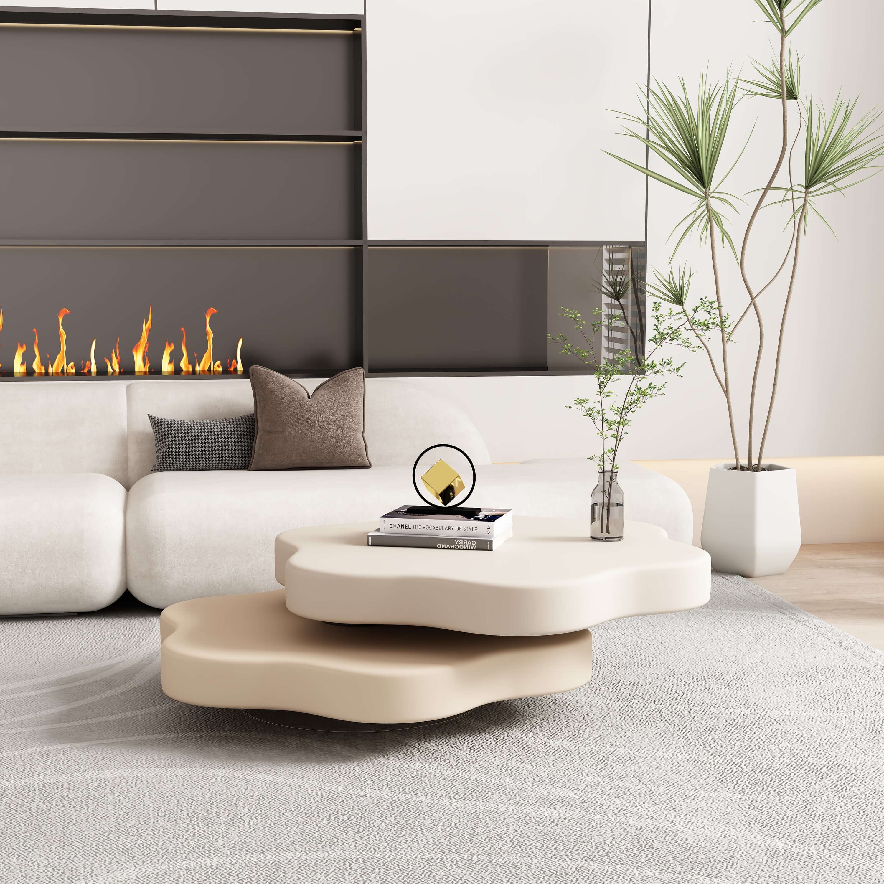 Modern Cloud Coffee Table with Rotating Shelf - Round Living Room End Table for Small Spaces - Perfect for Apartments, Dorms & Cozy Home Decor