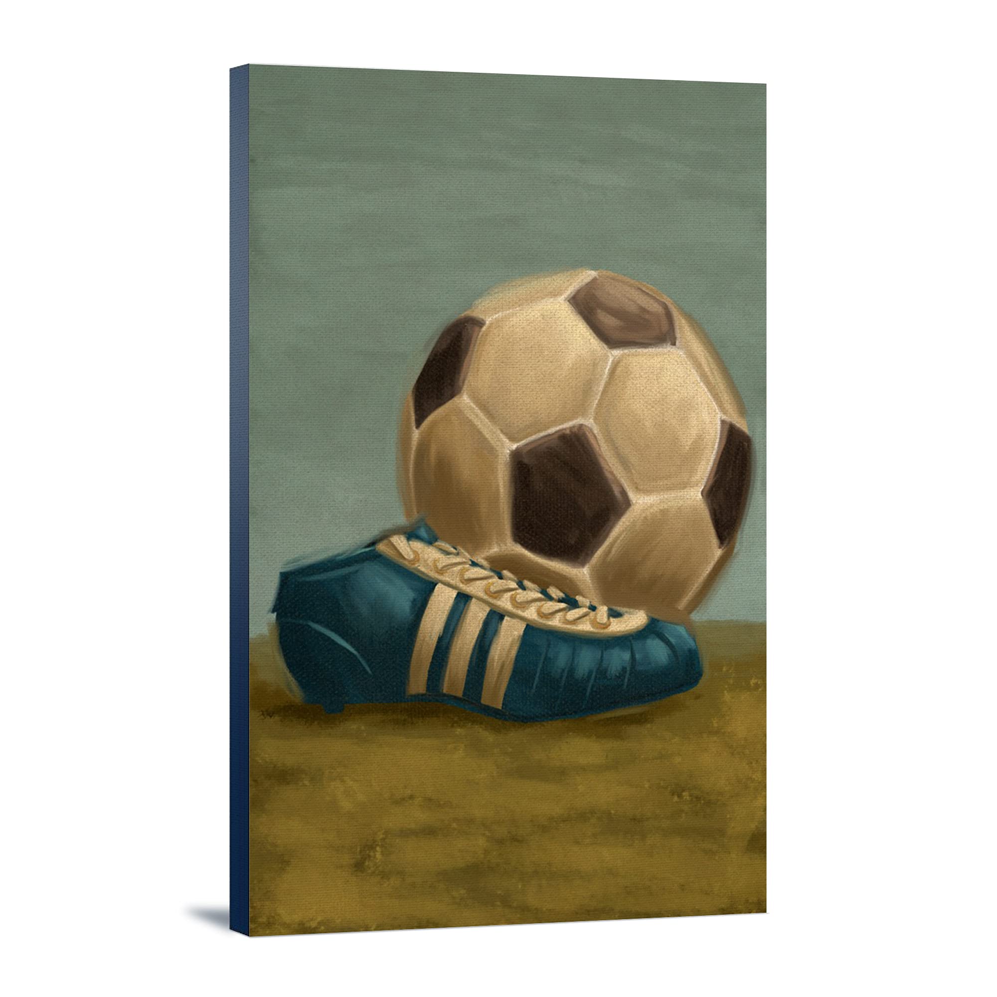 Professional Soccer Ball and Cleats Oil Painting - 24x36 Inch Gallery Wrapped Canvas Art - Perfect for Sports Lovers, Home Decor, and Game Room Wall Art