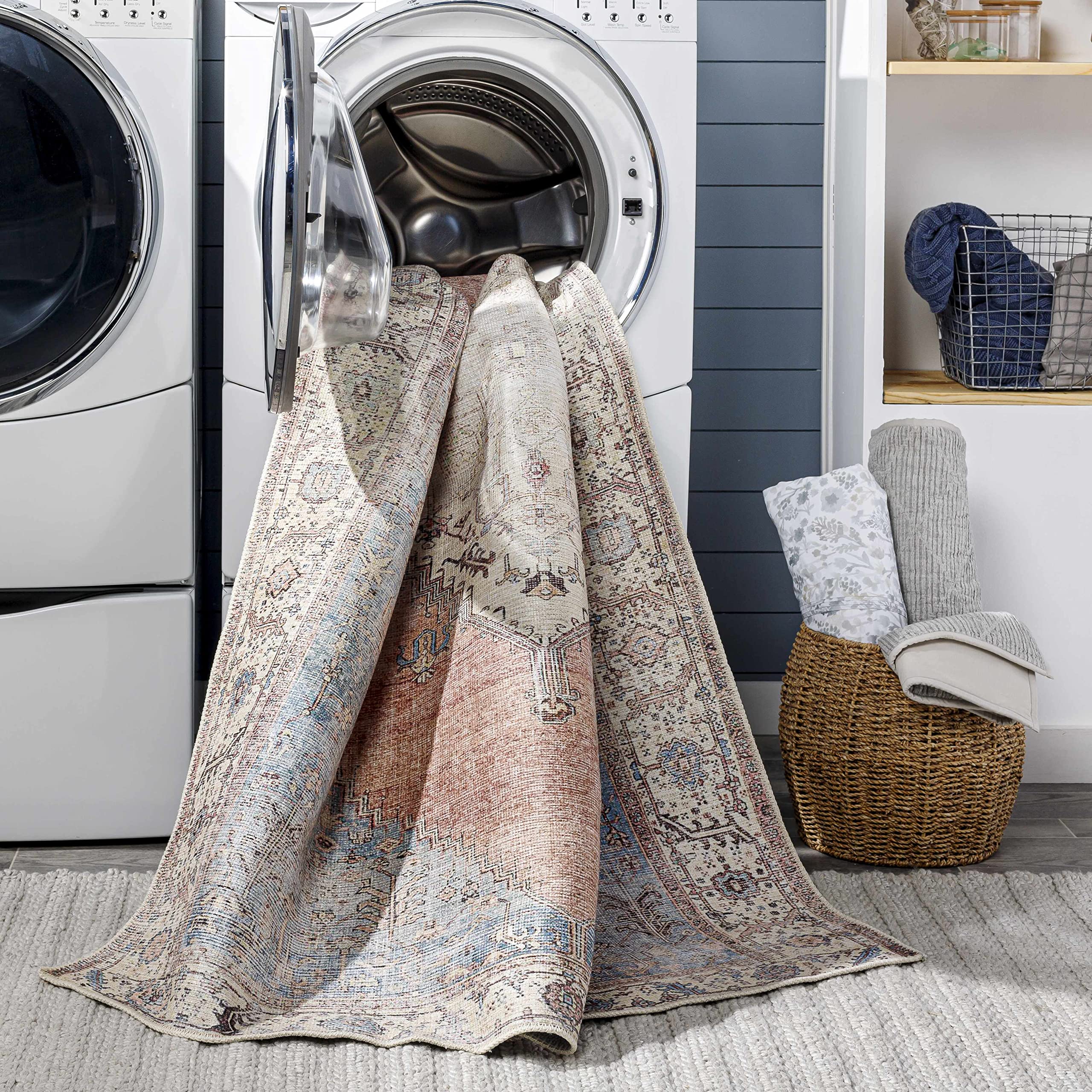 Hauteloom Sacriston Traditional Blue and Black Washable Area Rug 8'10