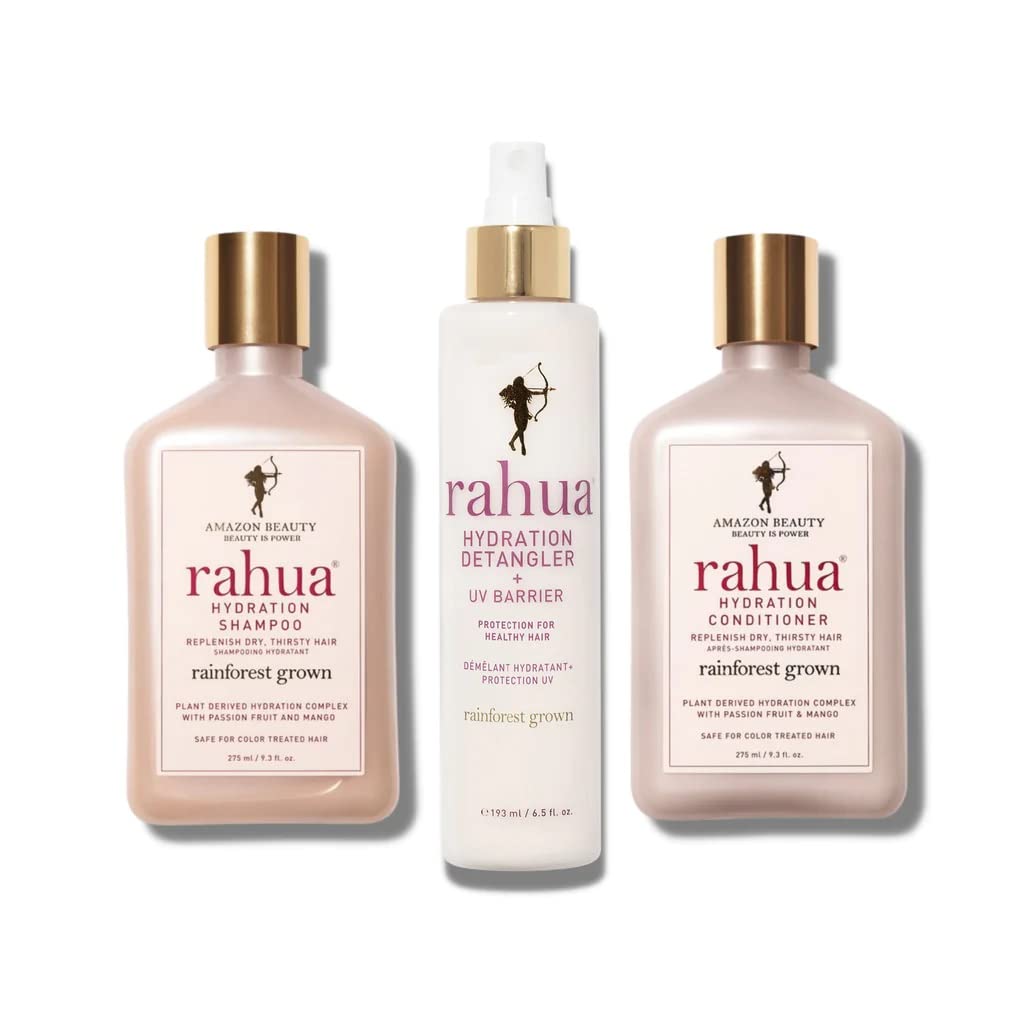 Rahua Hydration & Detangling Hair Care Set - Hydrating Shampoo (9.3 Fl Oz), Conditioner (9.3 Fl Oz) & UV Protectant Detangler (6.5 Fl Oz) for Smooth, Frizz-Free Hair | Unisex Hair Treatment for Dry, Damaged Hair | Perfect for Beach Days, Swimming & Daily Hair Care Routine