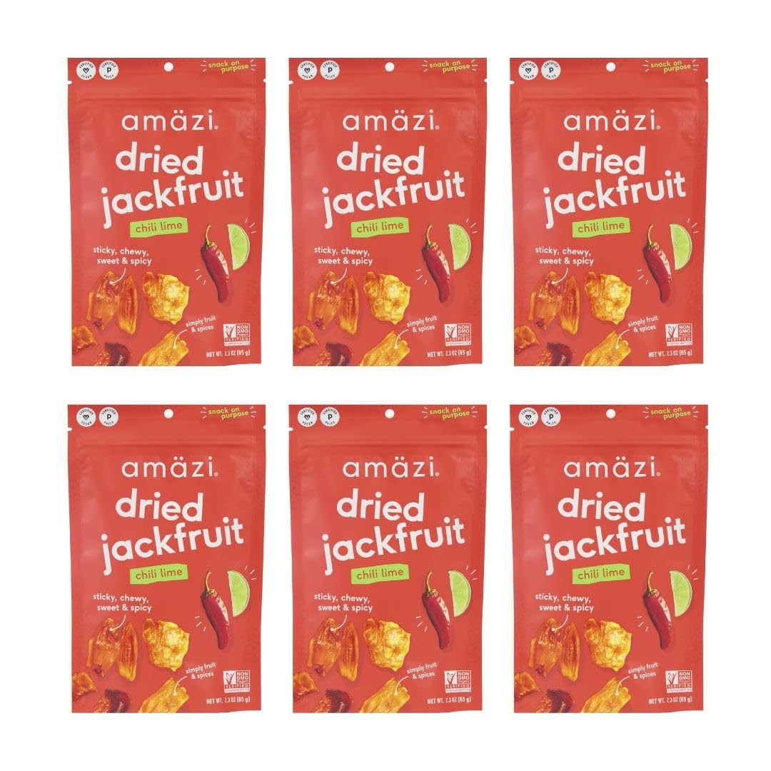 Amäzi Foods Chili Lime Dried Jackfruit Snacks - 6 Pack | All Natural, Gluten Free, Vegan Healthy Dried Fruit | Perfect for On-the-Go, Hiking, Office & School Snacking
