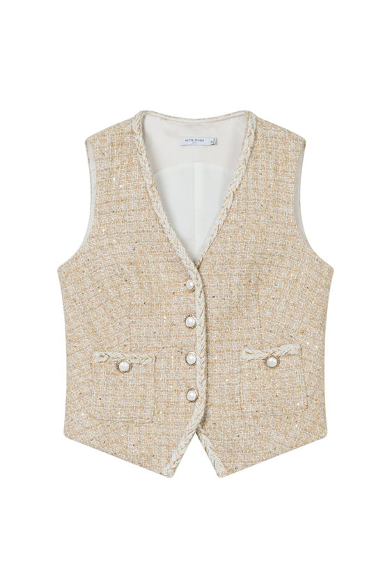 Stylish Jamina Cotton Blend Tweed Vest in Camel Color - Perfect for Fall Layering, Office Wear & Casual Outfits