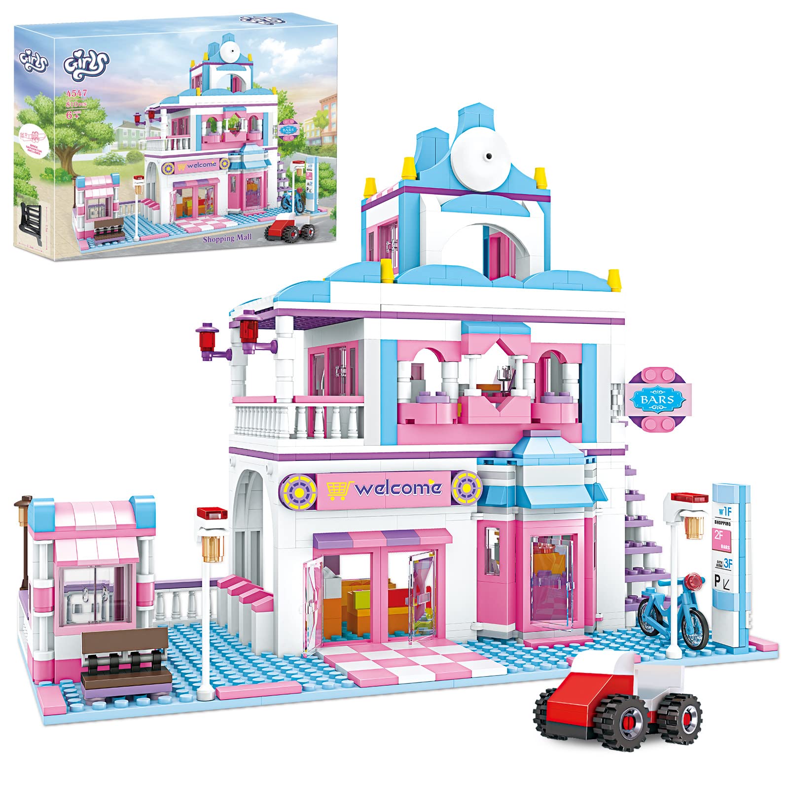 BRICK STORY Dream Girls Friends Shopping Mall Building Set - 808 Piece DIY Construction Toy with Supermarket & Restaurant Playset, 4 Mini Figures - Creative Gift for Girls Ages 6-12 - Perfect for Birthday, Christmas & Pretend Play