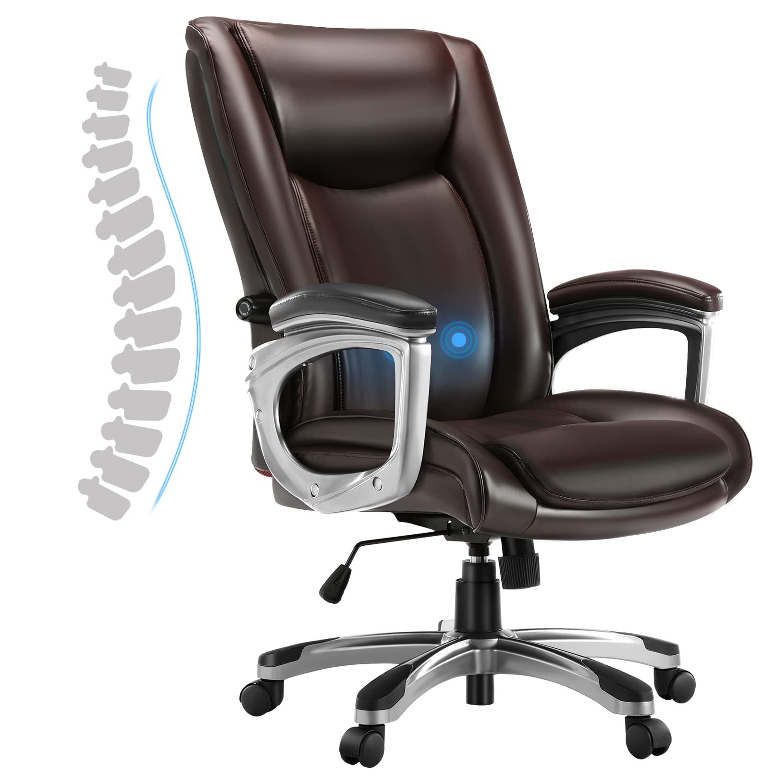 Ergonomic High Back Executive Swivel Chair - Adjustable Office Chair for Adults with Lumbar Support, Brown Leather - Perfect for Home Office, Conference Rooms & Corporate Workspaces