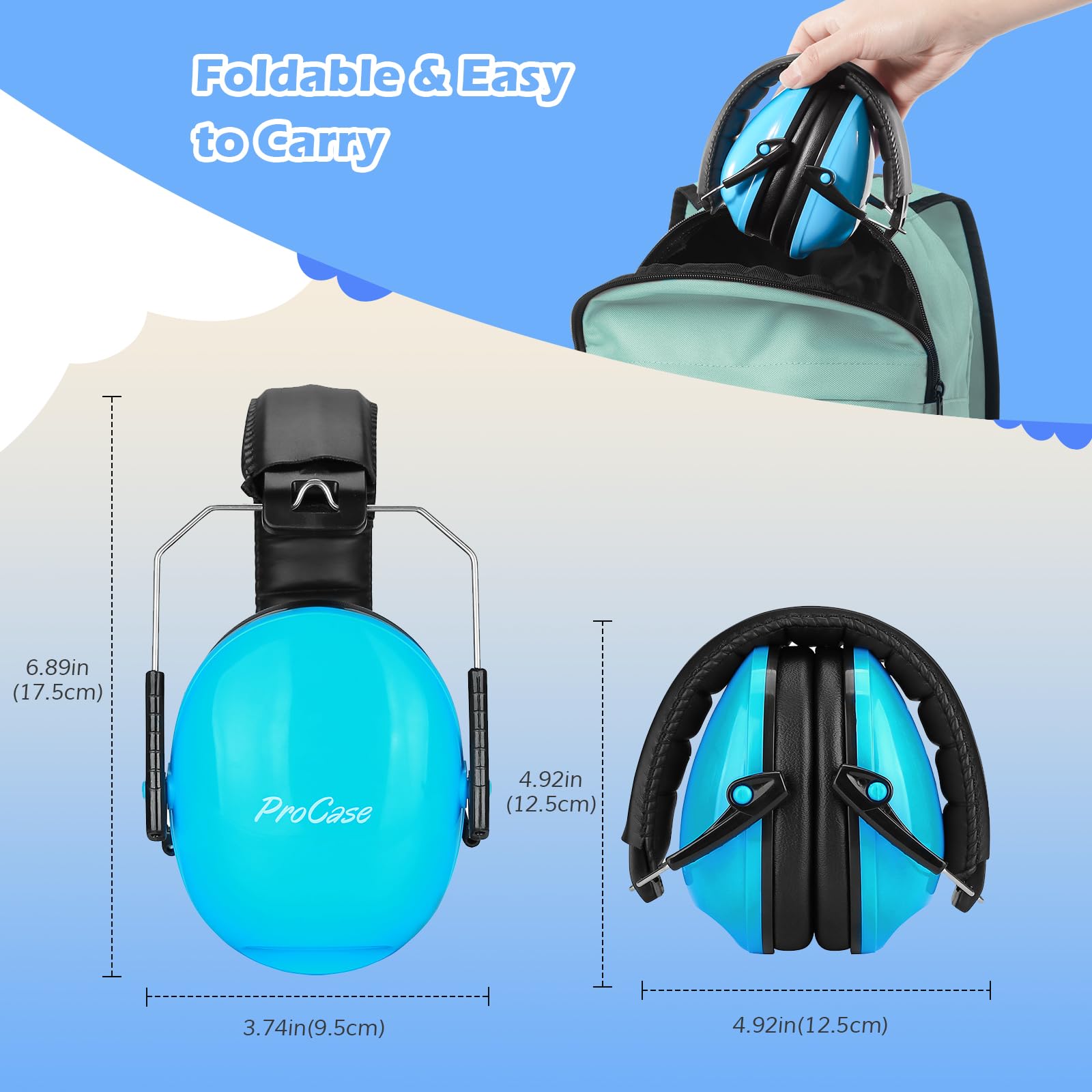 ProCase Kids Noise Cancelling Headphones with 27dB SNR, Toddler Hearing Protection Ear Muffs for Concerts, Fireworks, Air Shows & Autism Sensory Needs - Blue | Perfect for Travel, School & Loud Events