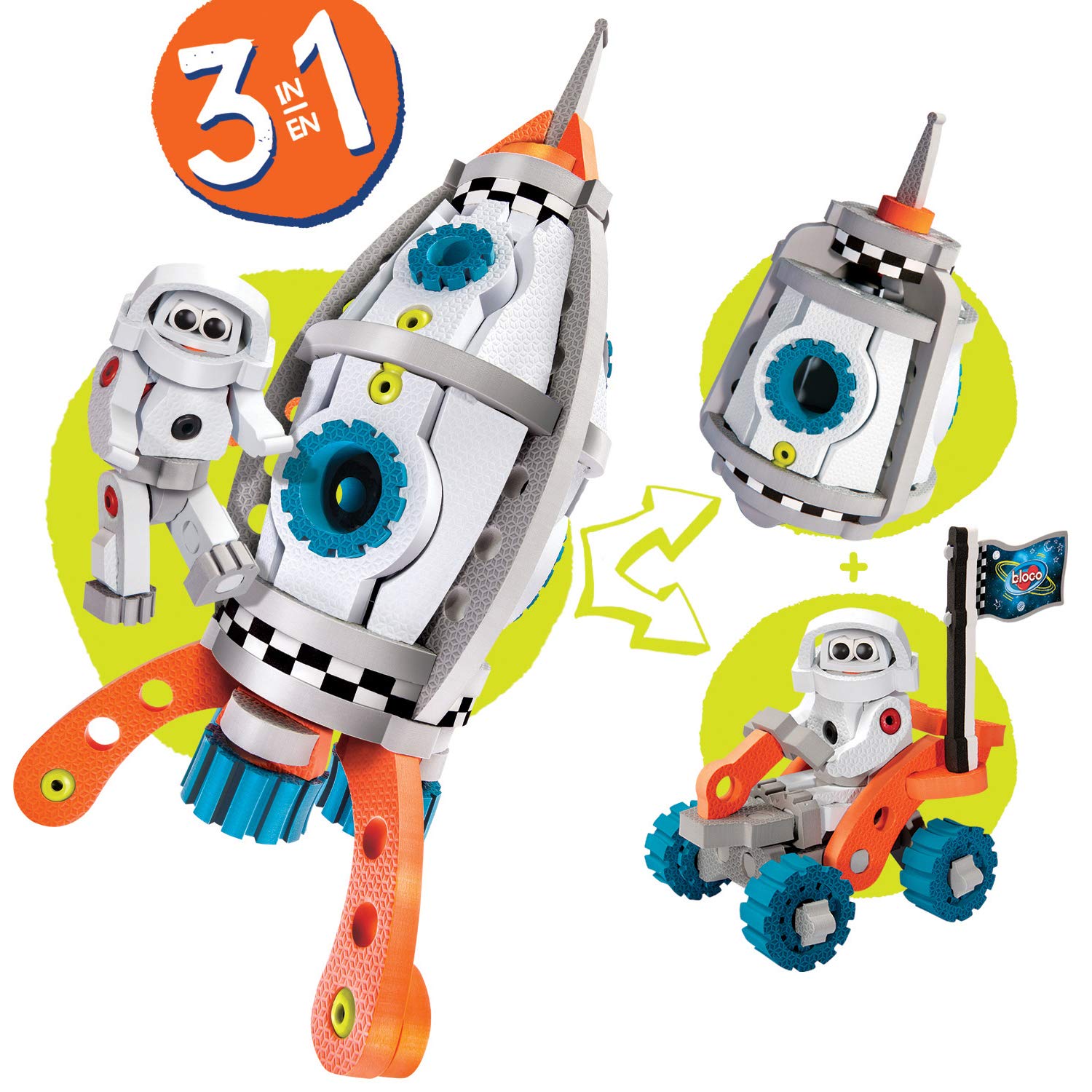 Bloco Toys 3-in-1 Galactic Mission STEM Building Kit - Astronaut Spacecraft & Shuttle Rocket DIY Construction Set (210 Pieces) - Perfect for Kids STEM Learning & Space Exploration Play