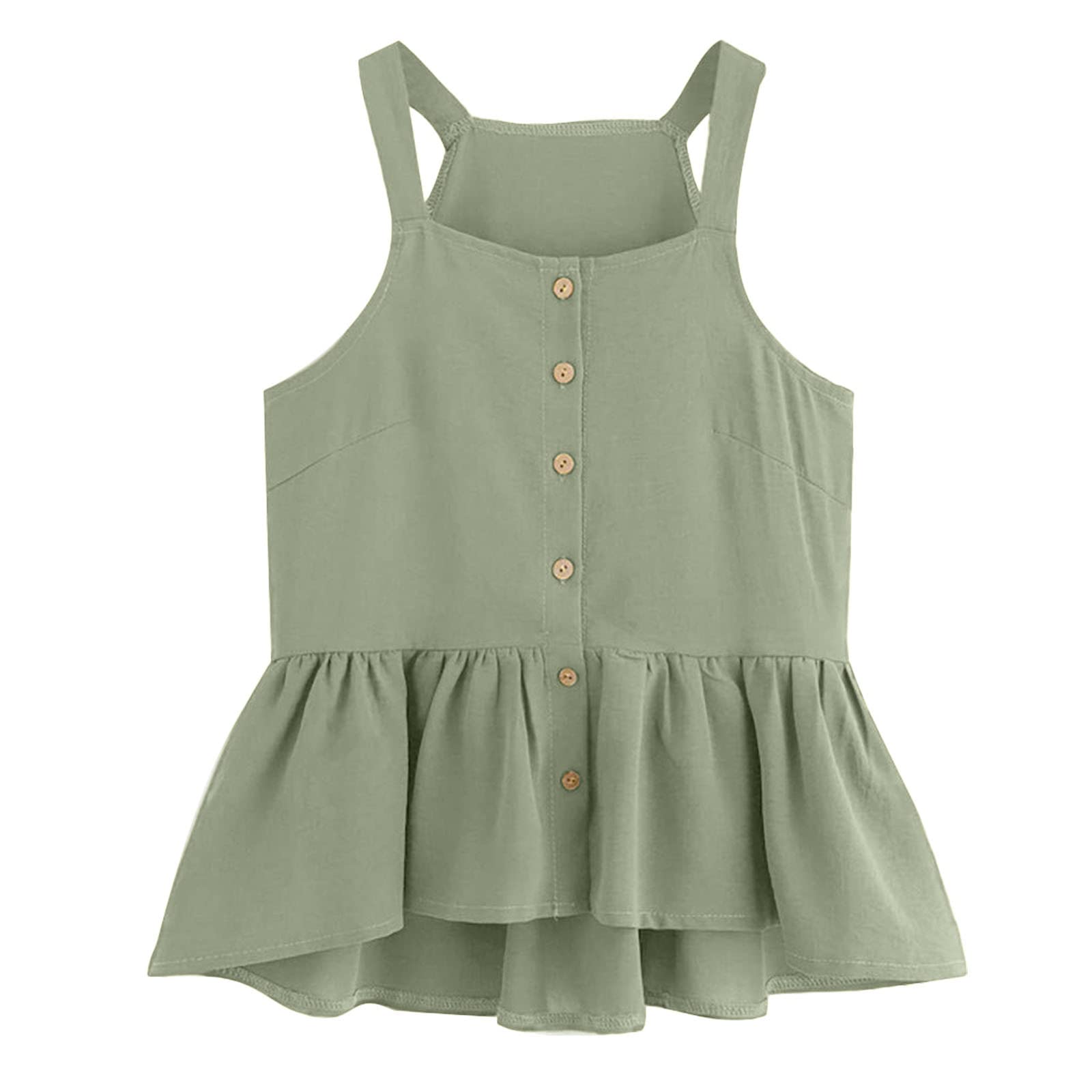 2XL Women's Casual Sleeveless Pleated Ruffle Hem Button Tank Top - Solid Color Blouse for Summer, Work & Everyday Wear