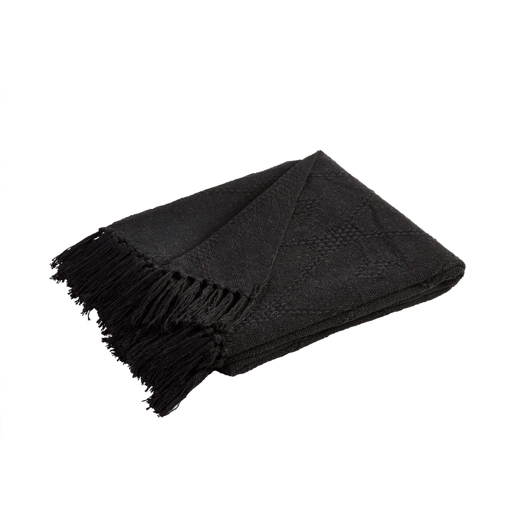 Premium Lyon Fabric Throw Blanket Set of 2 - Soft Textured Waffle Weave Design in Black - Cozy Home Decor for Sofa, Bed & Living Room - Perfect for Gifts, Winter Nights & Relaxation