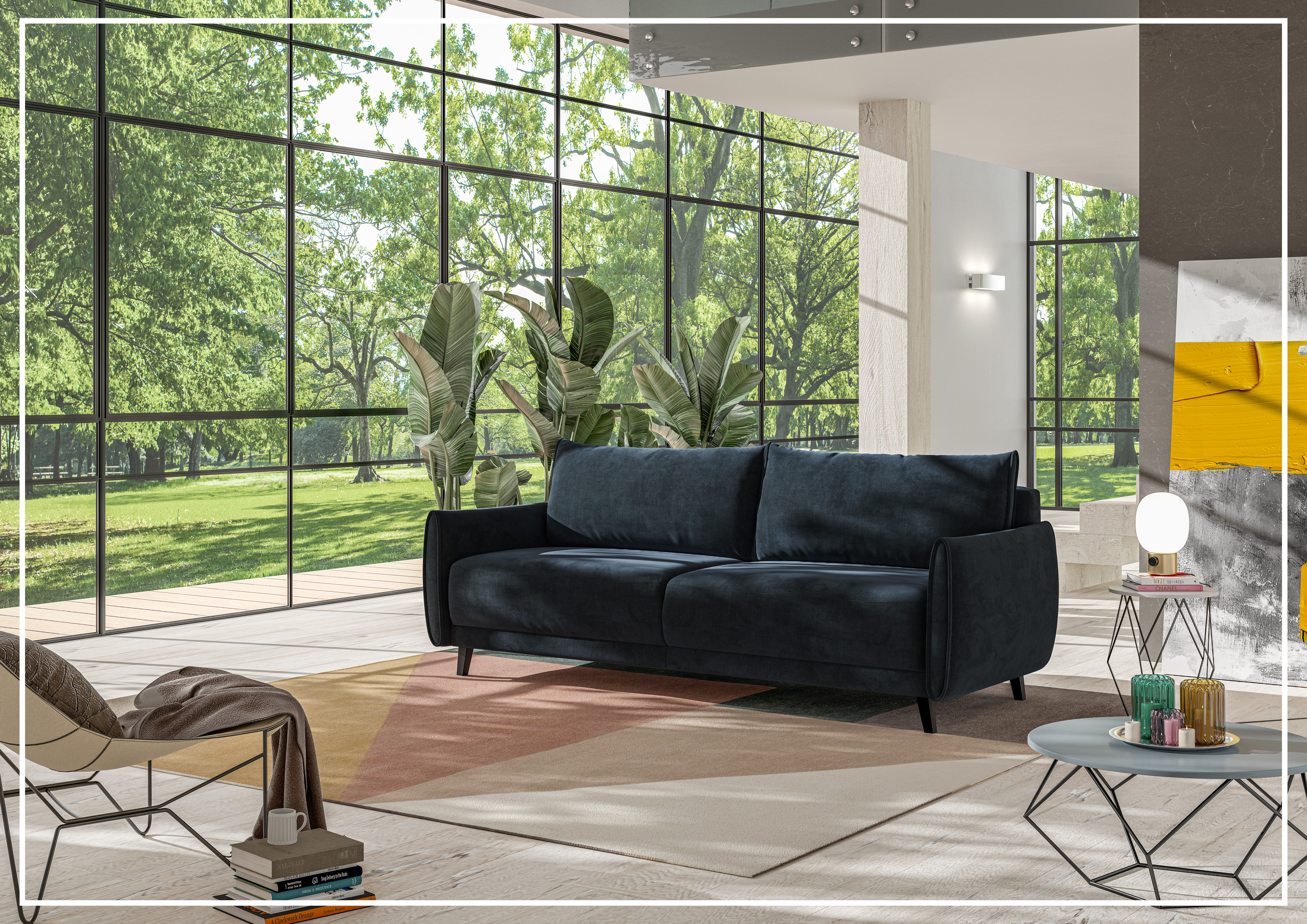 Luonto Dolphin Fabric Full XL Sofa Sleeper with High Black Legs - Convertible Sleeper Sofa for Small Spaces, Guest Room & Living Room Furniture