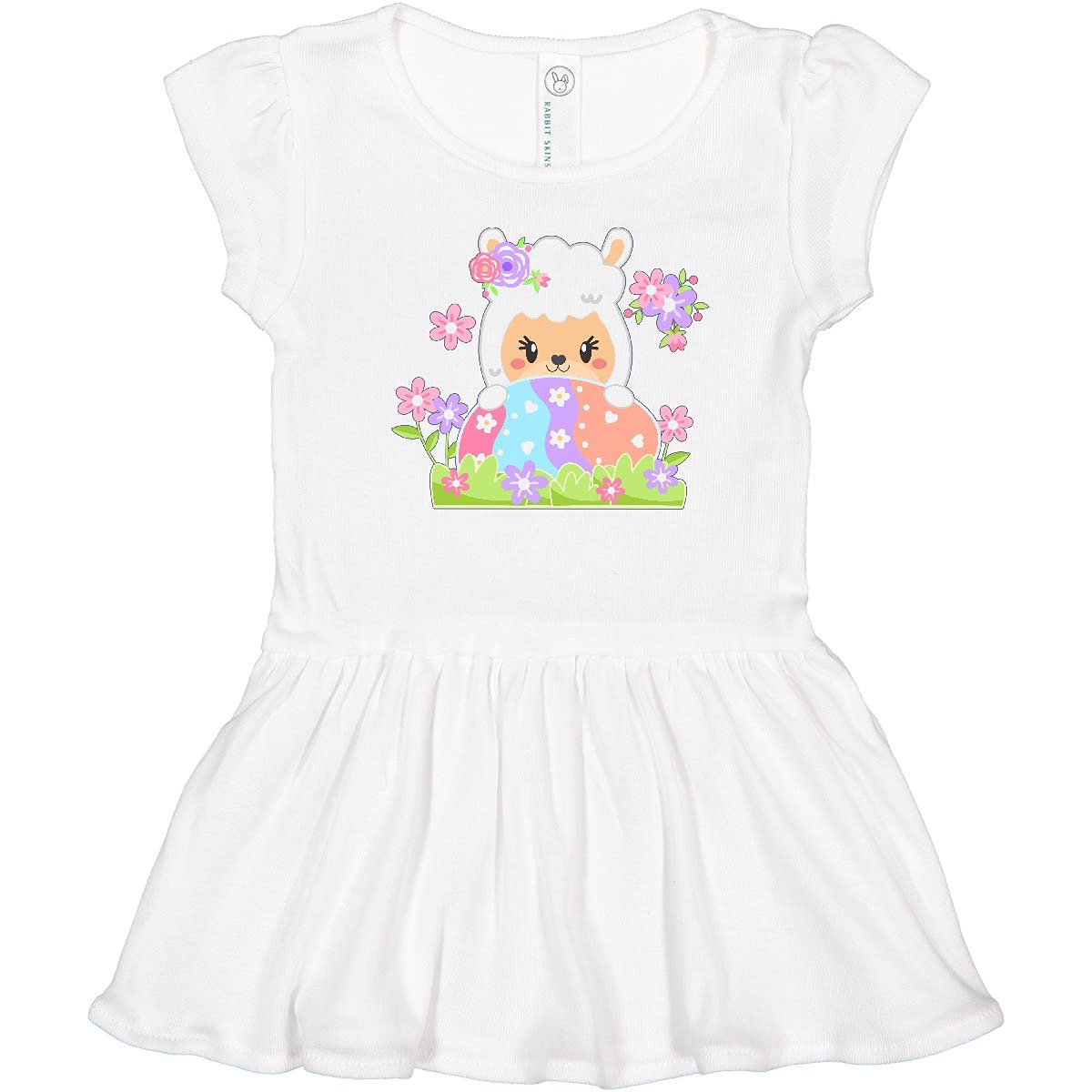 Inktastic Cute Easter Llama with Spring Flowers and Egg Toddler Dress - Adorable Baby Girl Outfit for Easter Sunday, Spring Photoshoot & Family Gatherings