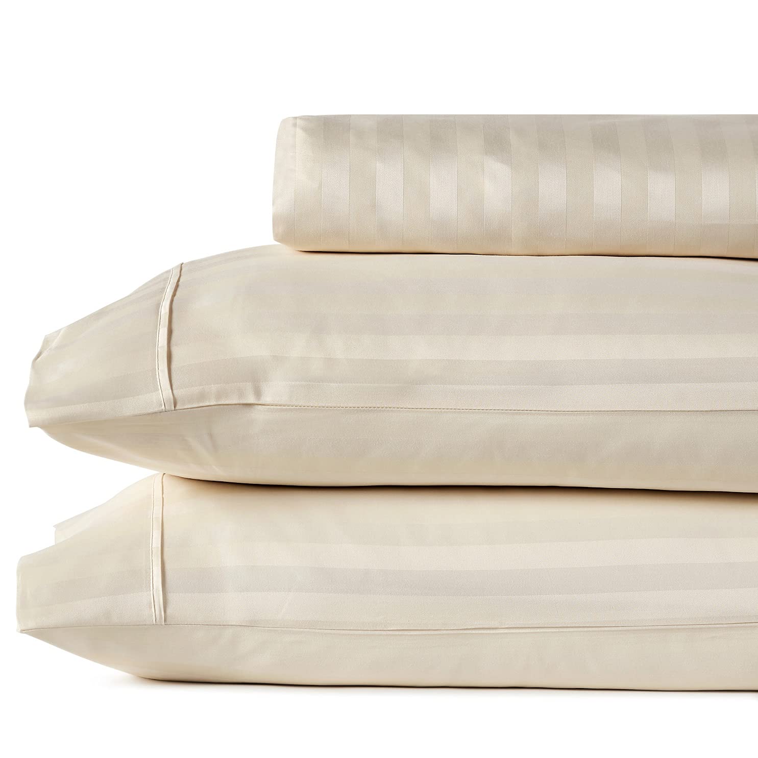 Split King Sheets for Adjustable Beds - 5-Piece 100% Cotton Deep Pocket Sheet Set with Ivory Stripe - Breathable & Soft Bedding for Adjustable Mattress - Perfect for Master Bedroom, Guest Room, or RV