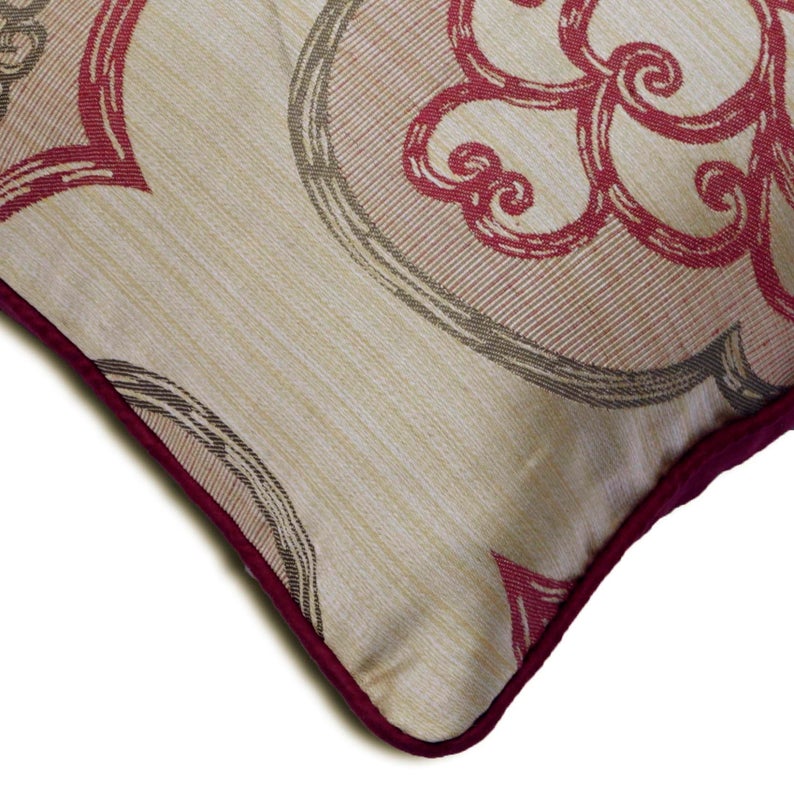 Luxury Burgundy Silk Euro Sham - Berry Damask Pattern Decorative Pillow Cover for Bedroom & Living Room - Perfect for Home Decor, Wedding Gifts, and Hotel Styling