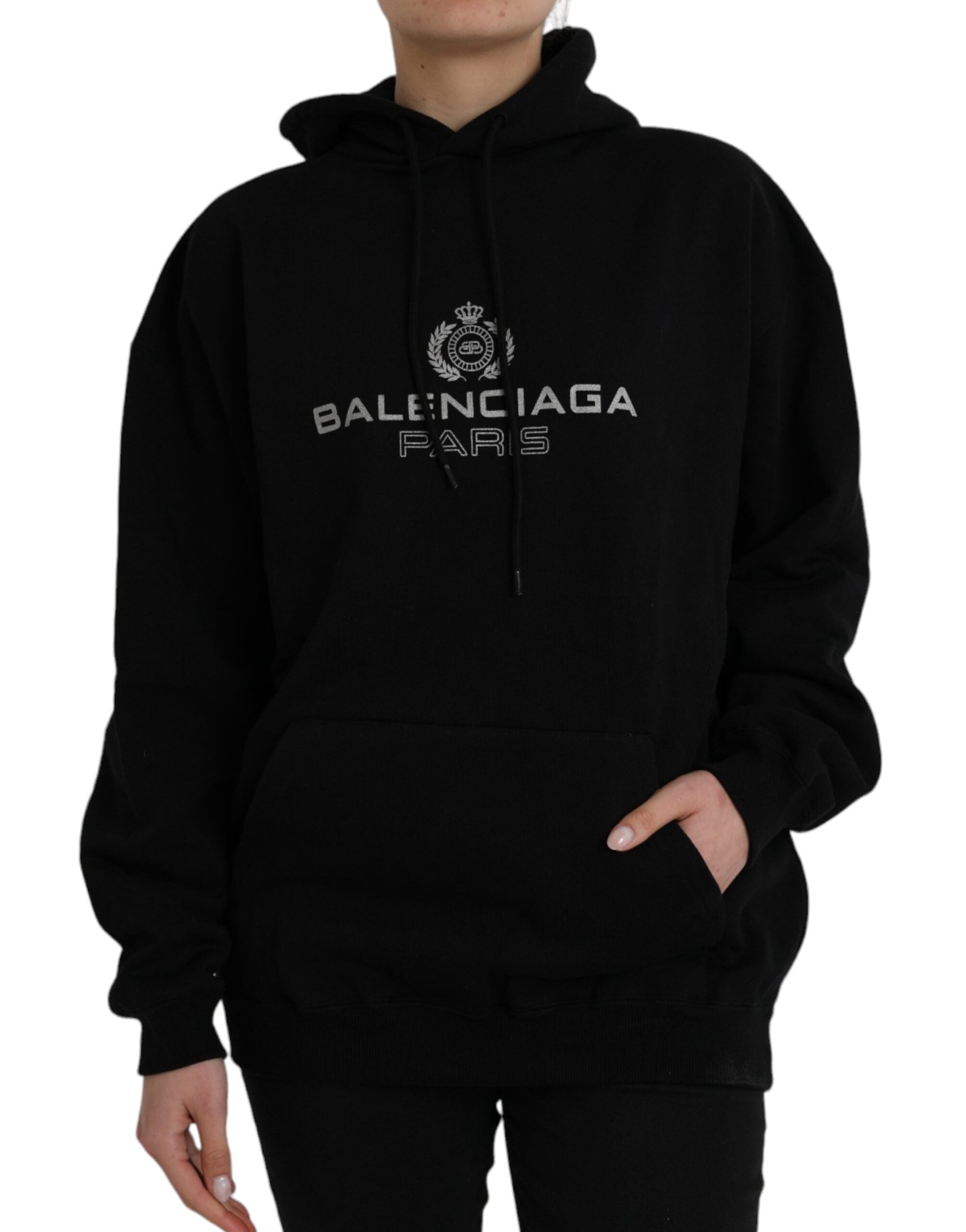 Balenciaga Black Cotton Logo Hooded Pullover Sweatshirt for Men & Women | Casual Streetwear Fashion | Perfect for Everyday Wear, Gym & Outfits