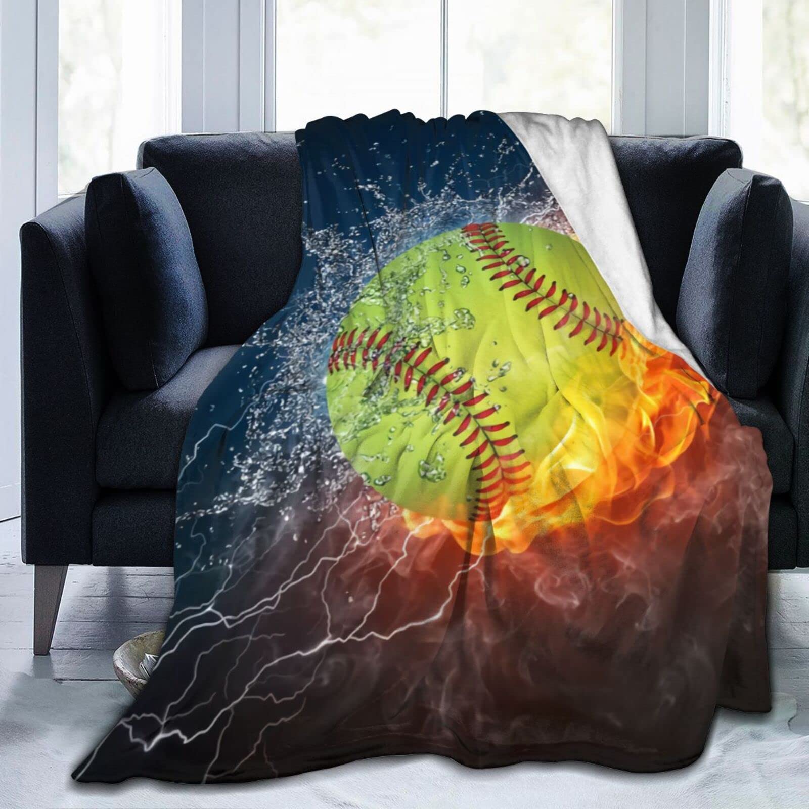 Softball Throw Blanket - Super Soft Lightweight Flannel Blanket for Bed, Sofa & Office - 60x50 Inch Cozy Warm Fuzzy Blanket - Perfect for Lounging, Gifts & Game Day Snuggles