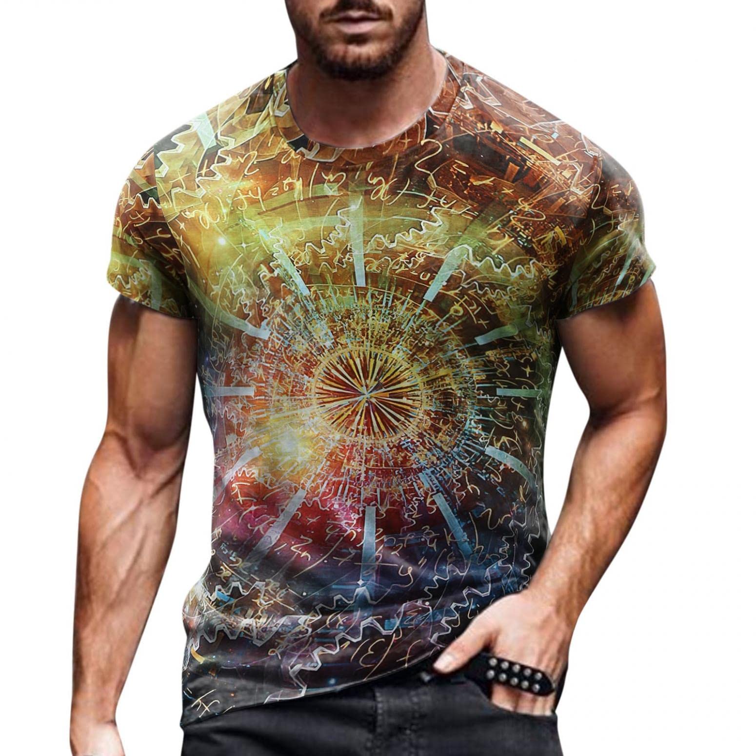 Stylish Men's Retro Distressed Print T-Shirt - Casual Crew Neck Short Sleeve Top for Everyday Wear | Perfect for Street Fashion, Weekend Outings & Summer Looks
