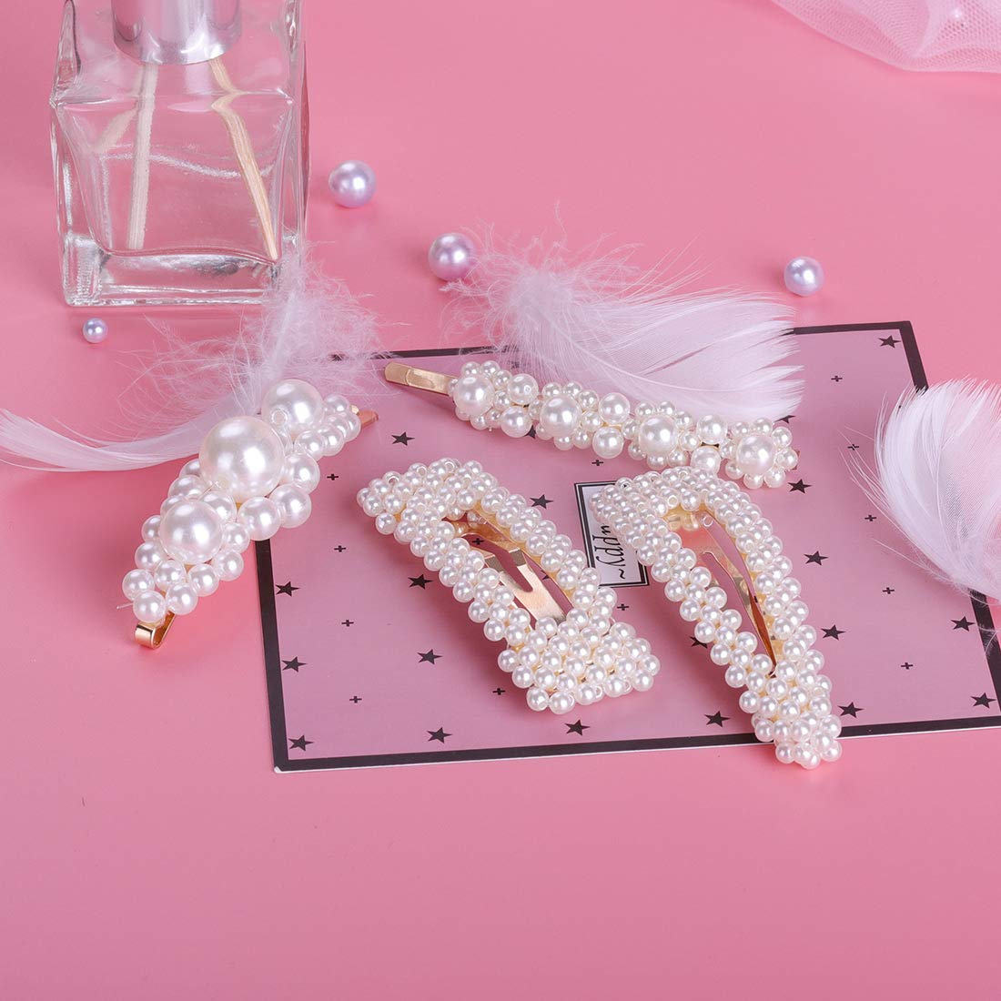 4 Pcs Pearl Hair Clips for Women & Girls - Jamieya Pearls Hair Barrettes & Pins, Elegant Headwear Styling Tools & Hair Accessories for Weddings, Parties & Daily Wear