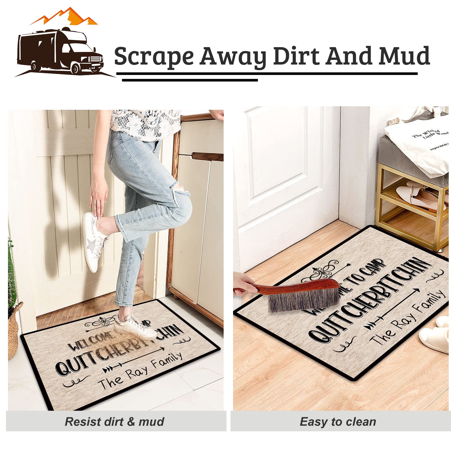 Personalized RV Welcome Doormat - Custom Camping Mat with Family Name, Non-Slip Outdoor Rug for Trailers & RVs, 16