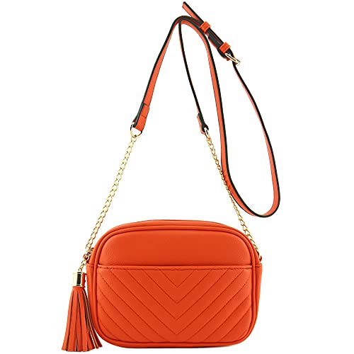 Stylish Chevron Quilted Crossbody Camera Bag with Adjustable Chain Strap & Tassel - Perfect for Travel, Photography & Everyday Use