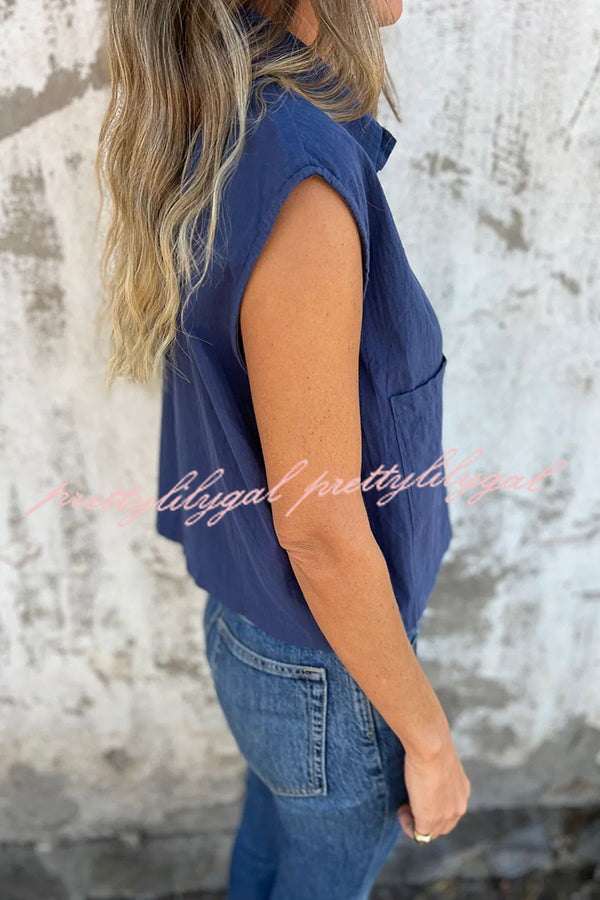 Breathable Linen Blend Sleeveless Top with Lapel & Loose Pocket - Perfect for Summer Outfits, Casual Wear & Office Attire