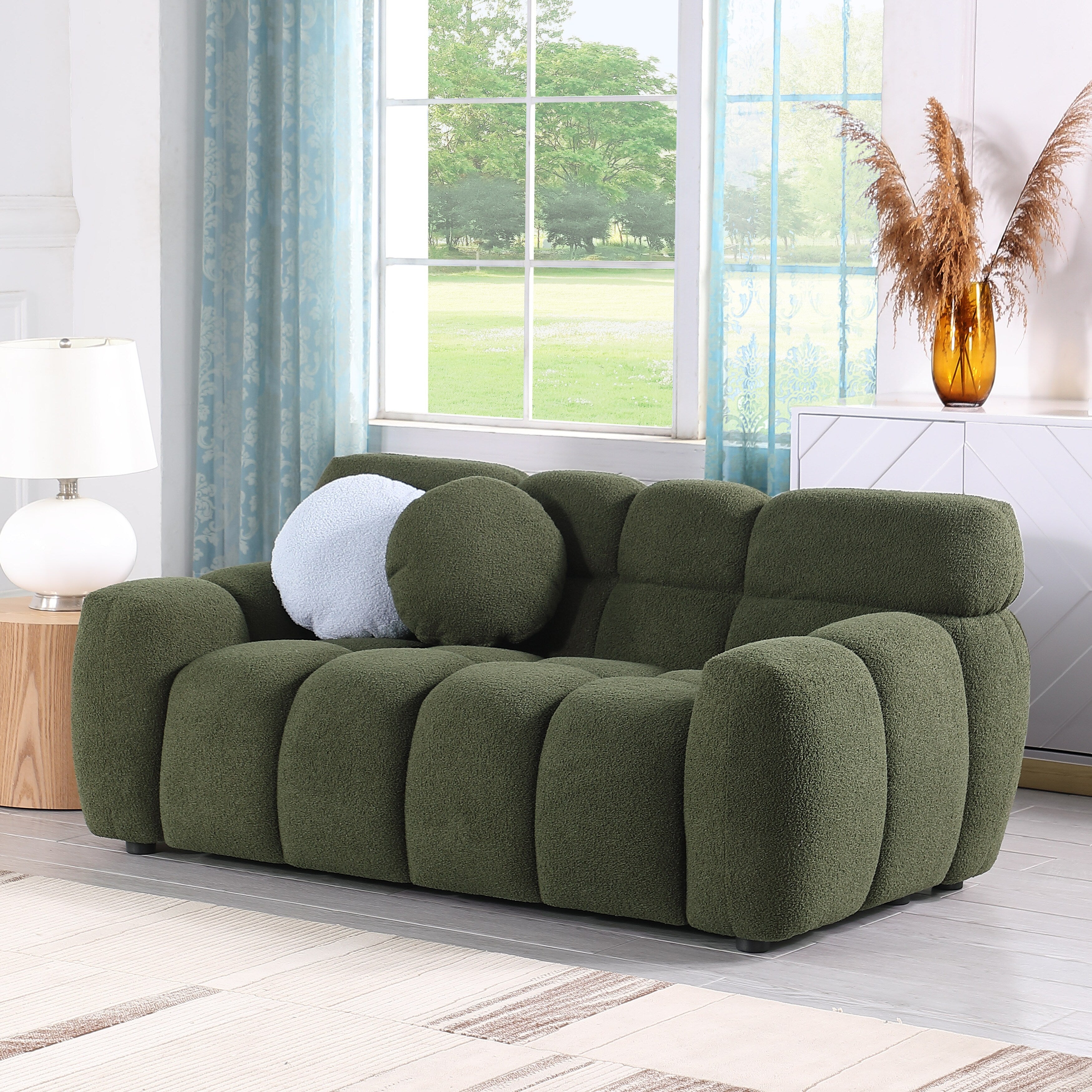 Beige Boucle 3-Seater Sofa - Marshmallow Design with Plush Cushions for Small Living Rooms | Cozy Modern Apartment Furniture for Lounge & Entertaining