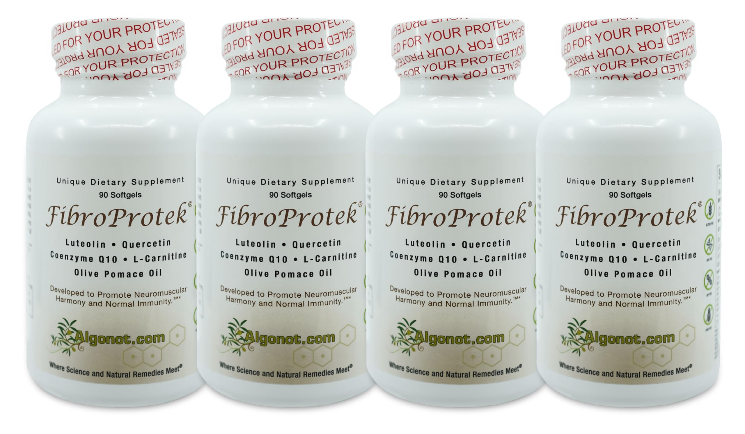 FibroProtek Premium Luteolin & Quercetin Supplement with Olive Pomace Oil - 4 Pack | Antioxidant Support for Immune Health & Inflammation Relief | Ideal for Daily Wellness & Joint Care