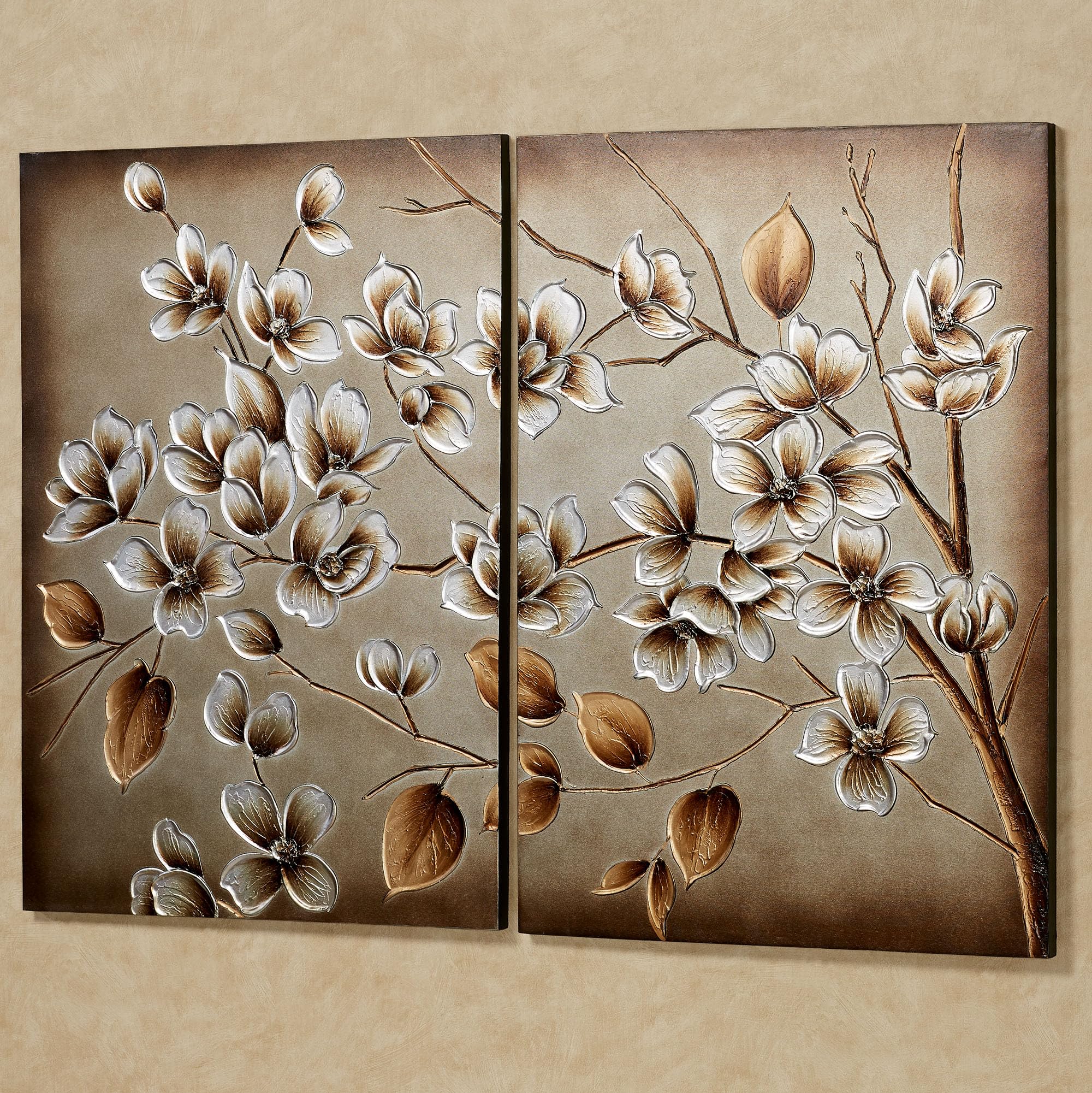 Hand-Painted Branches in Bloom Floral Canvas Wall Art Set of 2 - Wood Framed Statement Painting for Home Decor | Perfect for Bedroom, Living Room, Kitchen & Bathroom | Adds Nature-Inspired Elegance to Any Space