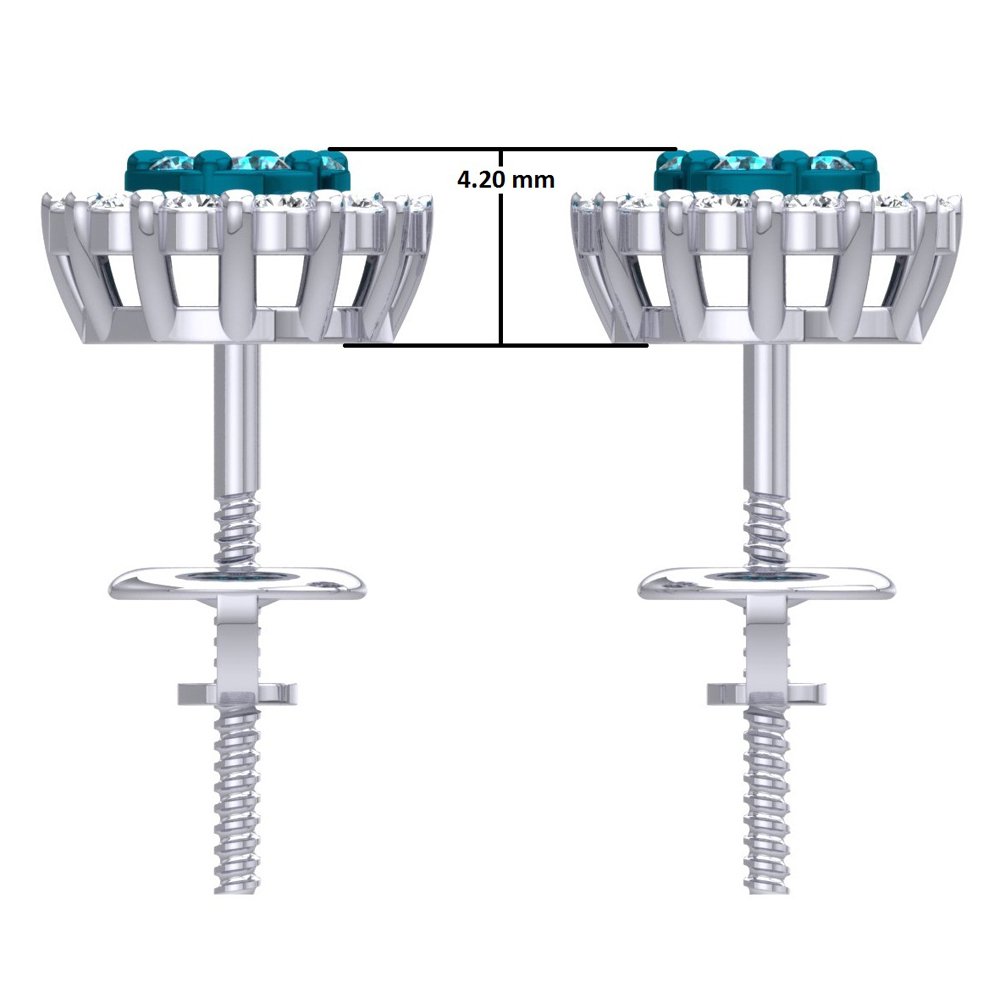 Dazzlingrock 14K White Gold Round Blue & White Diamond Cluster Stud Earrings for Women - 0.60 Cttw, Solid Gold Elegant Jewelry for Parties, Weddings & Special Occasions