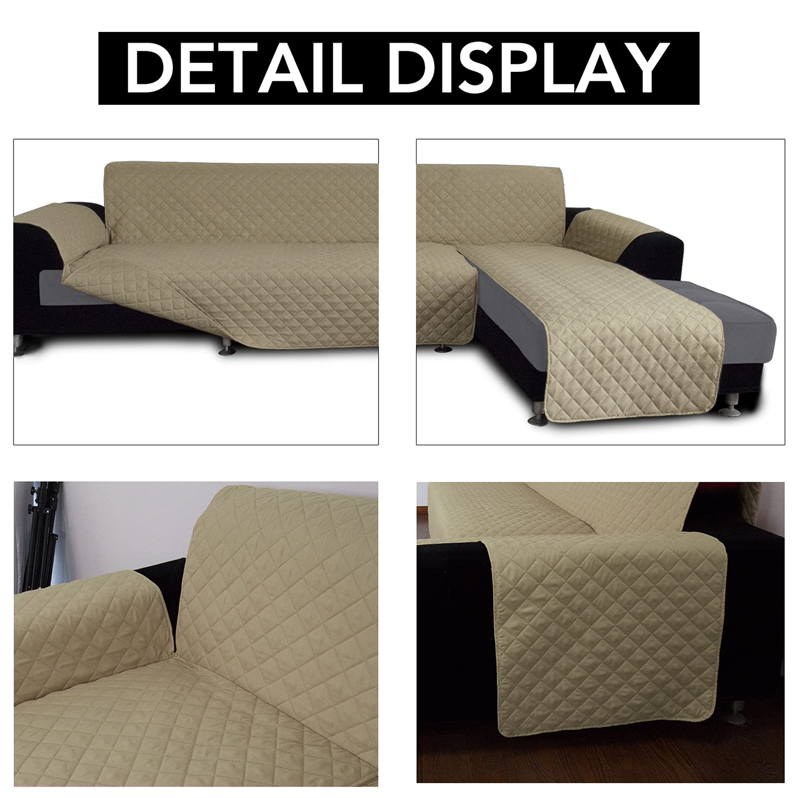 Reversible L-Shaped Sofa Slipcover for Sectional Couch & Chaise Lounge - Pet & Kid Friendly Furniture Protector Cover (Small, Beige/Beige) - Perfect for Living Room, Family Room & Home Theater Seating Protection