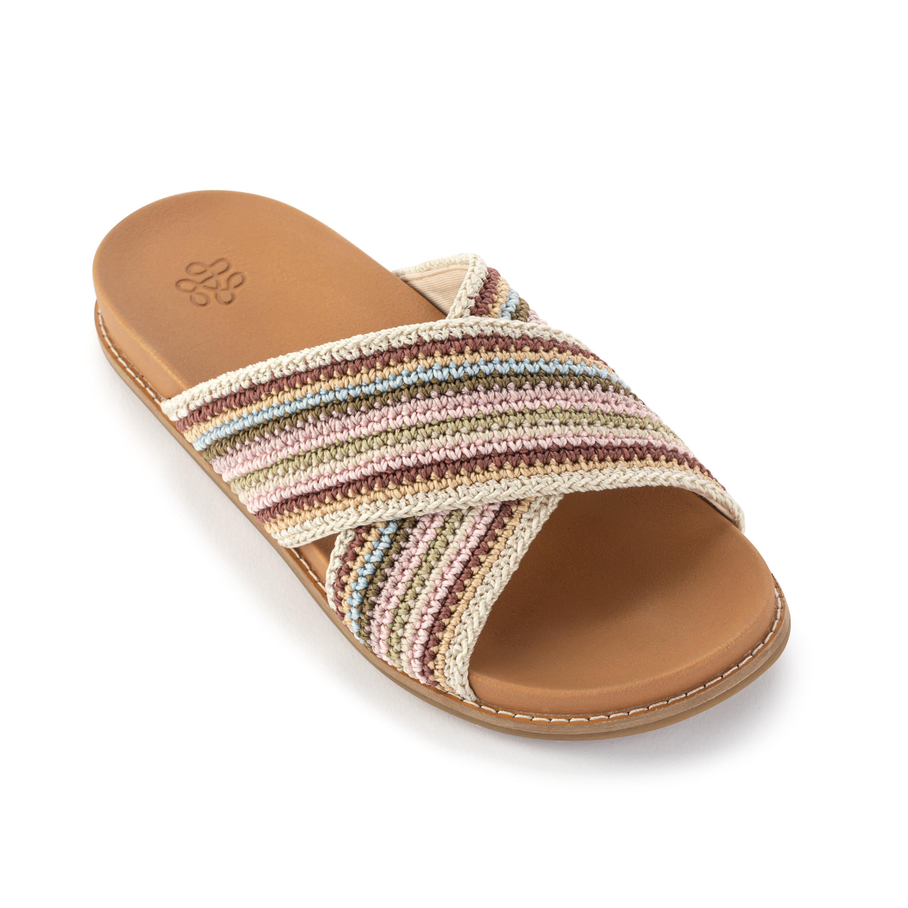 Hand Crochet Penelope Sandal - Pink Multi Stripe Women's Bohemian Beach Sandals for Summer Vacation & Casual Outings
