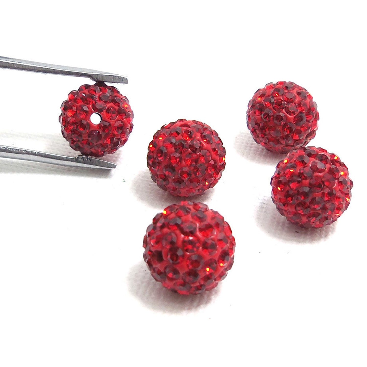 **20pcs 8mm Light Siam Red RUBYCA Pave Czech Crystal Disco Ball Clay Beads for Shamballa Bracelets & Jewelry Making – DIY Craft, Boho Style Accessories**