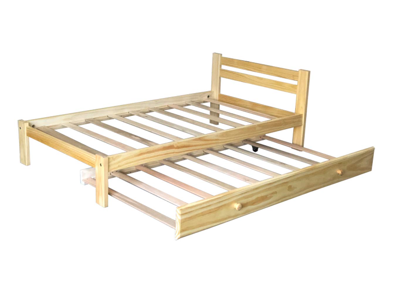 Natural Pine Twin Bed with Trundle - Solid Pine Wood Bed Frame with Hardwood Slats | Sturdy Kids Bed for Boys & Girls | Perfect for Small Bedrooms, Guest Rooms & Dormitories